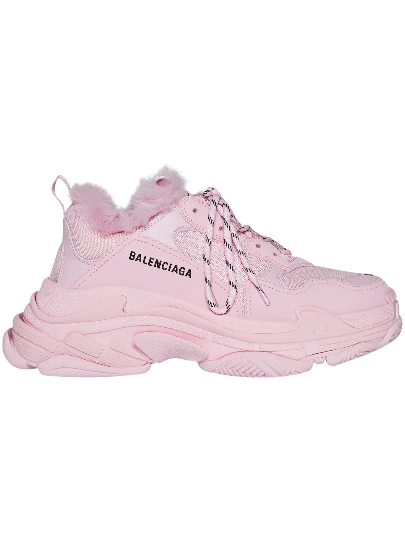 Женские кроссовки с мехом Balenciaga Triple S Fake Fur — изображение 1 из 1, розовый