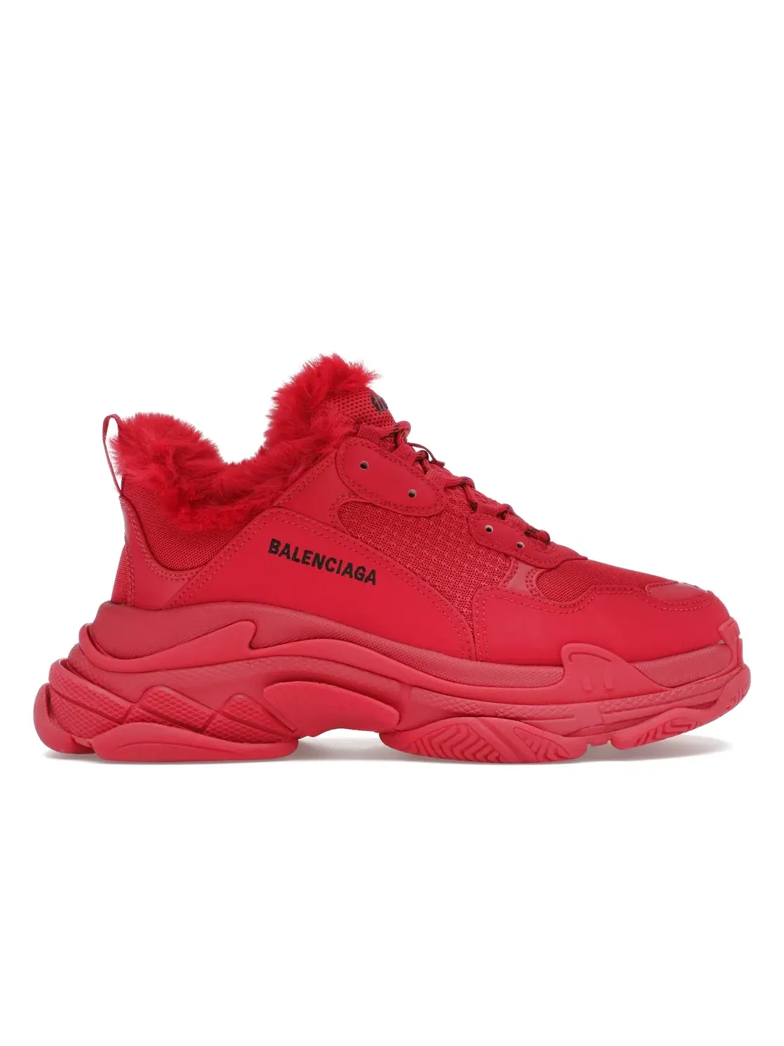 Кроссовки Balenciaga Triple S с мехом — изображение 1 из 4, бордовый