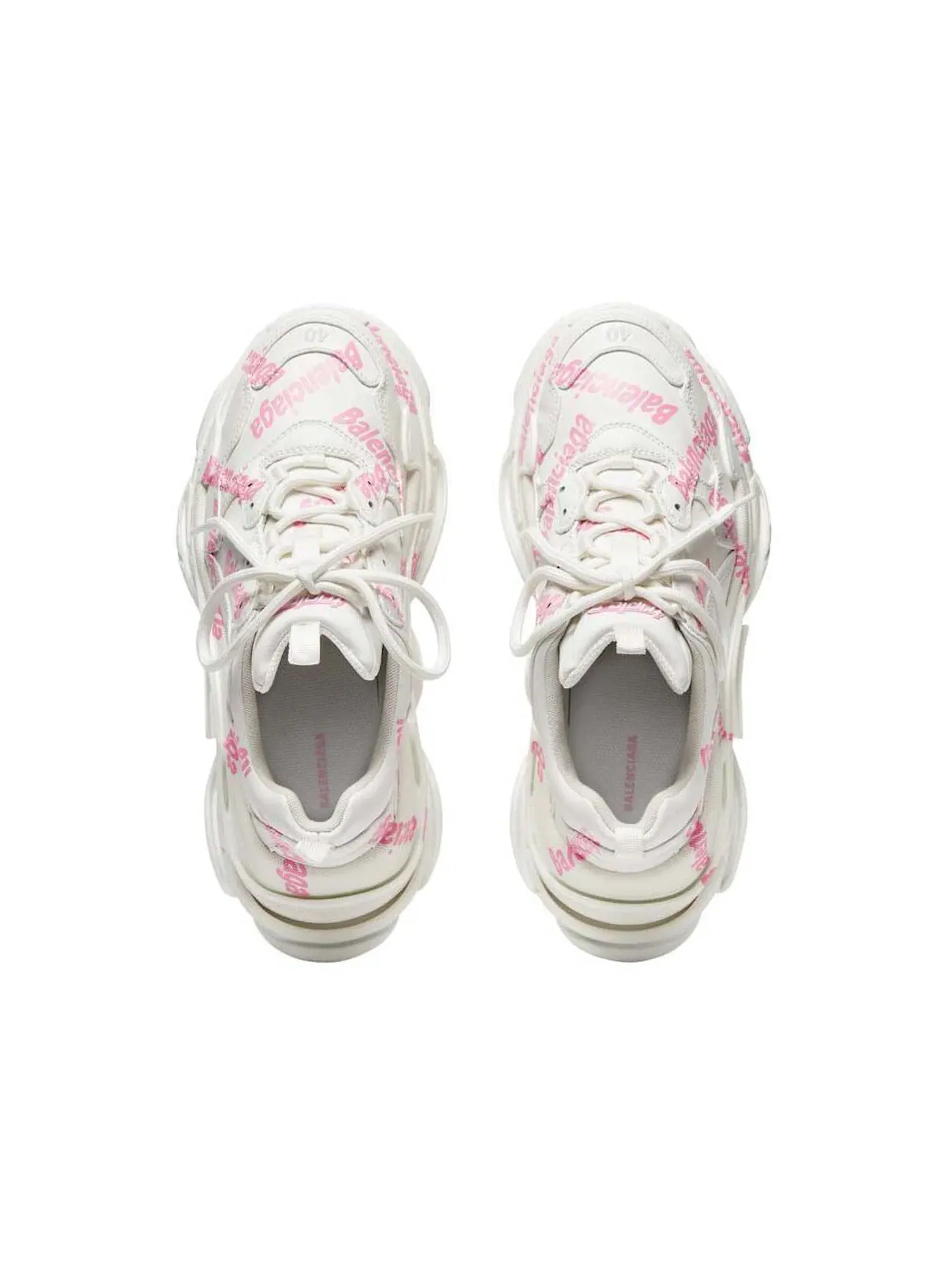 Кроссовки мужские Balenciaga Triple S Logotype Trainers, на массивной подошве — изображение 2 из 2, белый/розовый