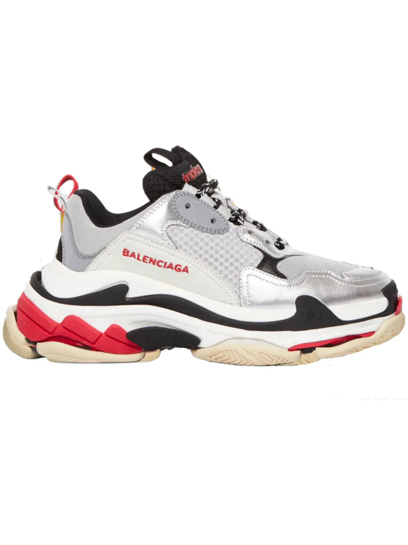 Кроссовки женские Balenciaga Triple S, с массивной подошвой — изображение 1 из 1, красный серебристый