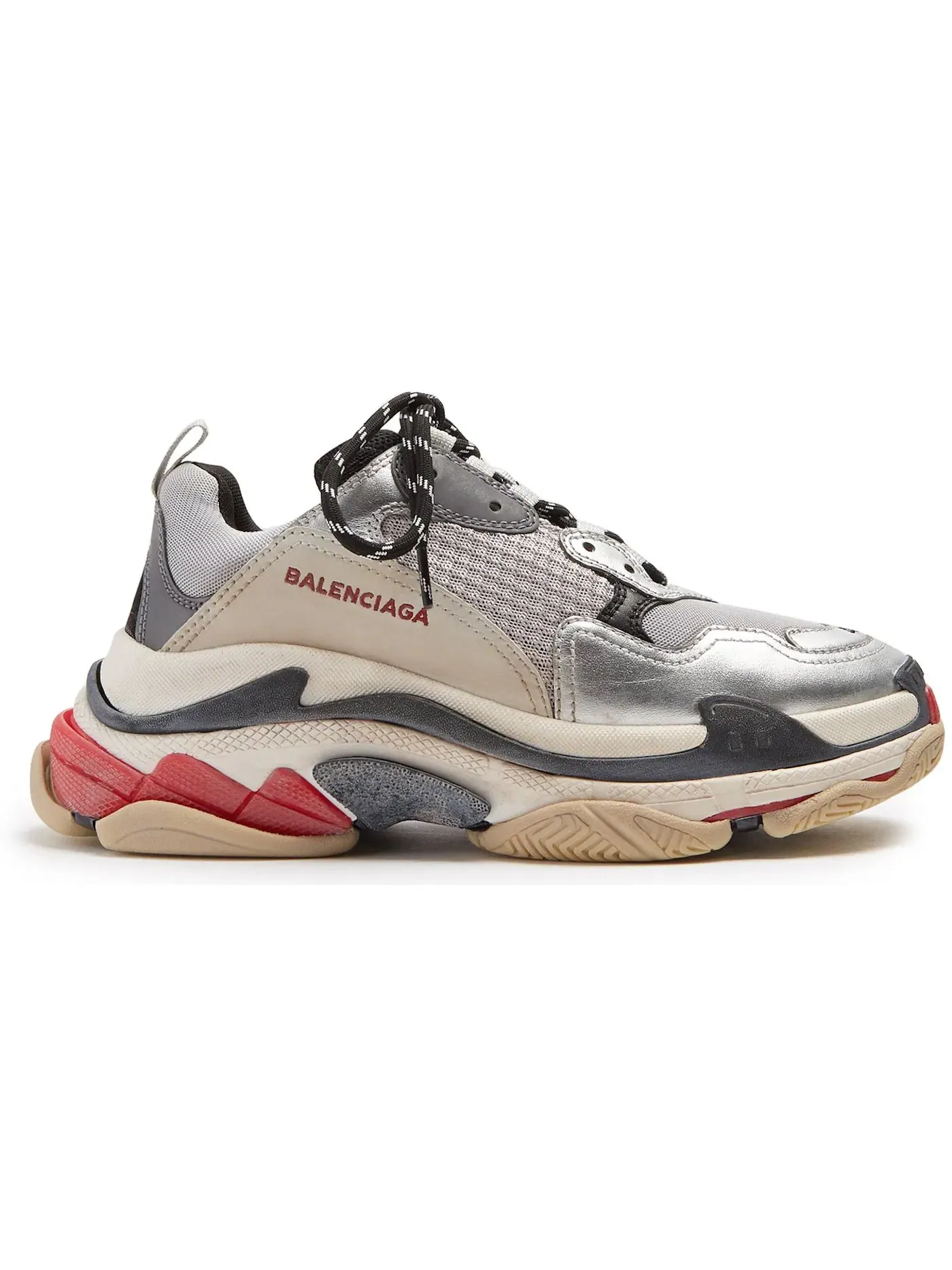 Кроссовки женские Balenciaga Triple S, с массивной подошвой — изображение 1 из 1, серебристый/красный
