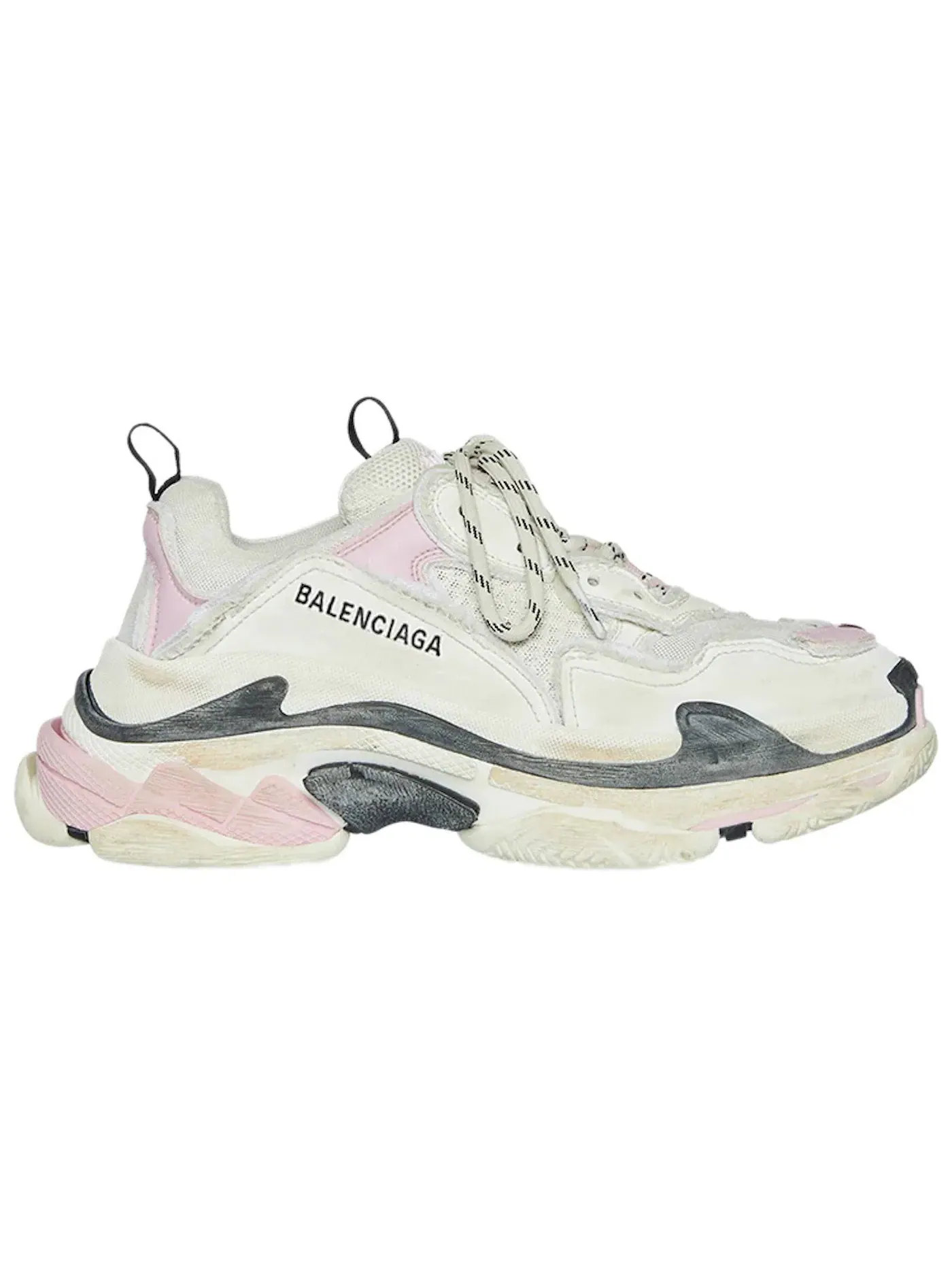 Кроссовки женские Balenciaga Triple S, с эффектом состаренности — изображение 1 из 1, белый/розовый