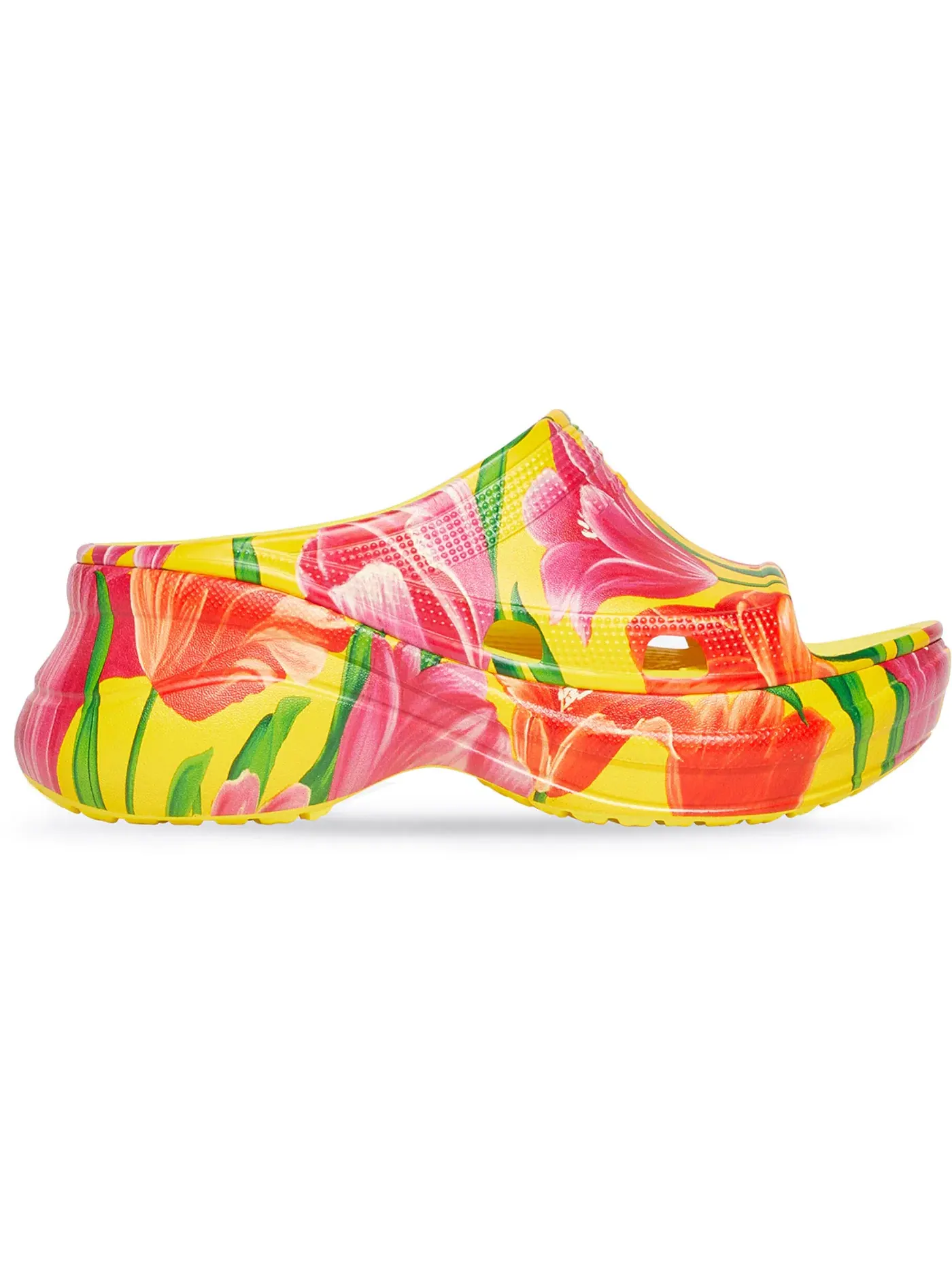 Шлепанцы-сабо Balenciaga x Crocs Pool Slide Sandals, с принтом тюльпанов