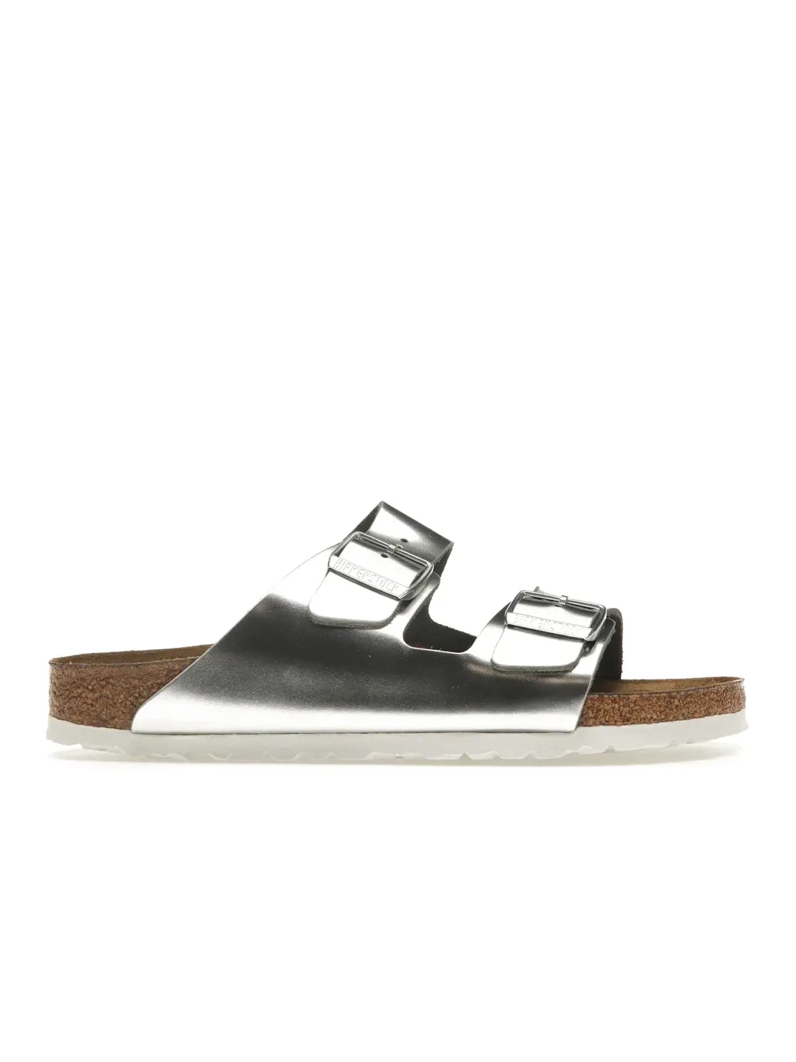 Женские сандалии-слайды с мягкой стелькой Birkenstock Arizona Softbed — изображение 1 из 4, металлик серебристый