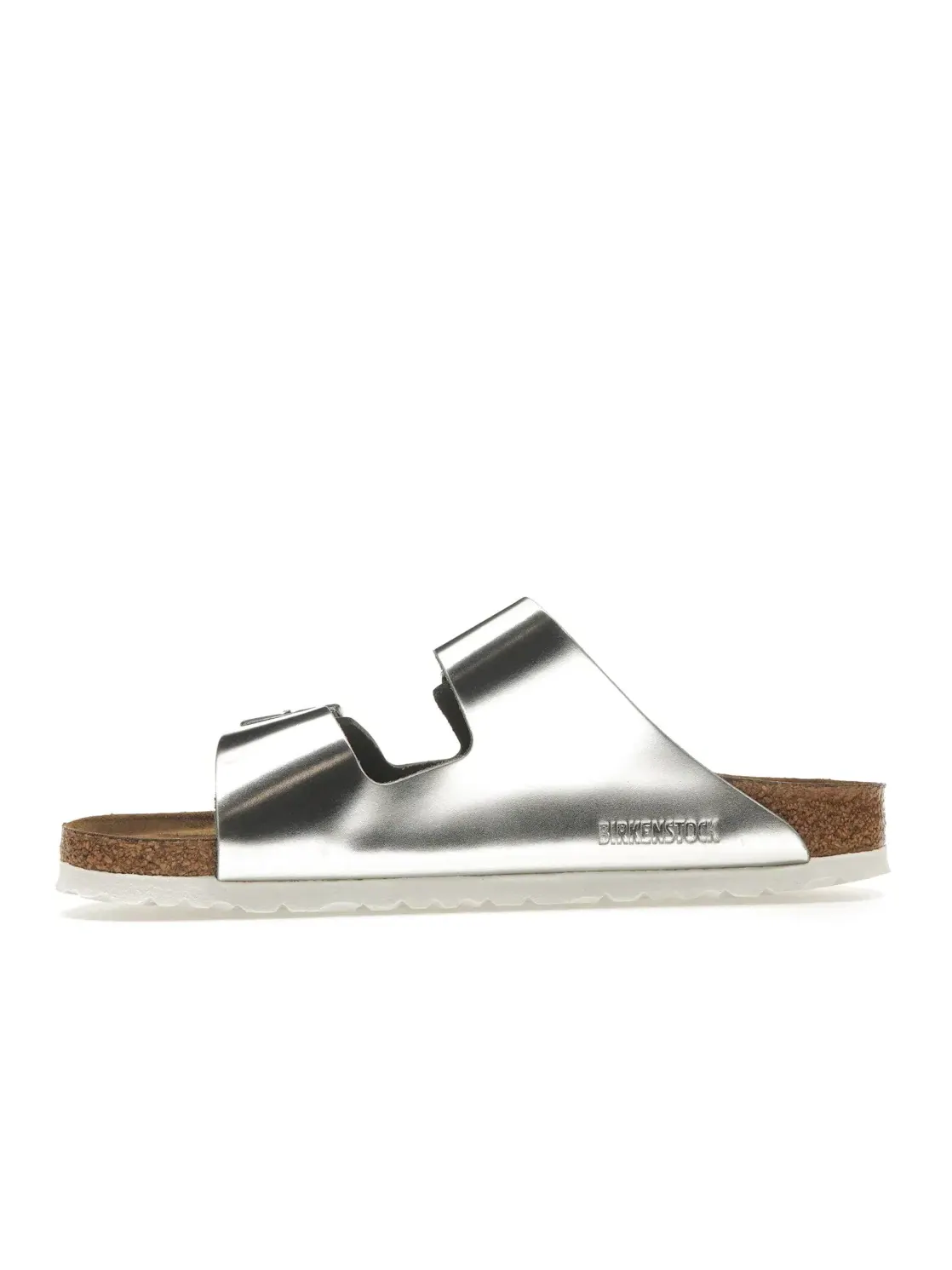 Женские сандалии-слайды с мягкой стелькой Birkenstock Arizona Softbed — изображение 3 из 4, металлик серебристый