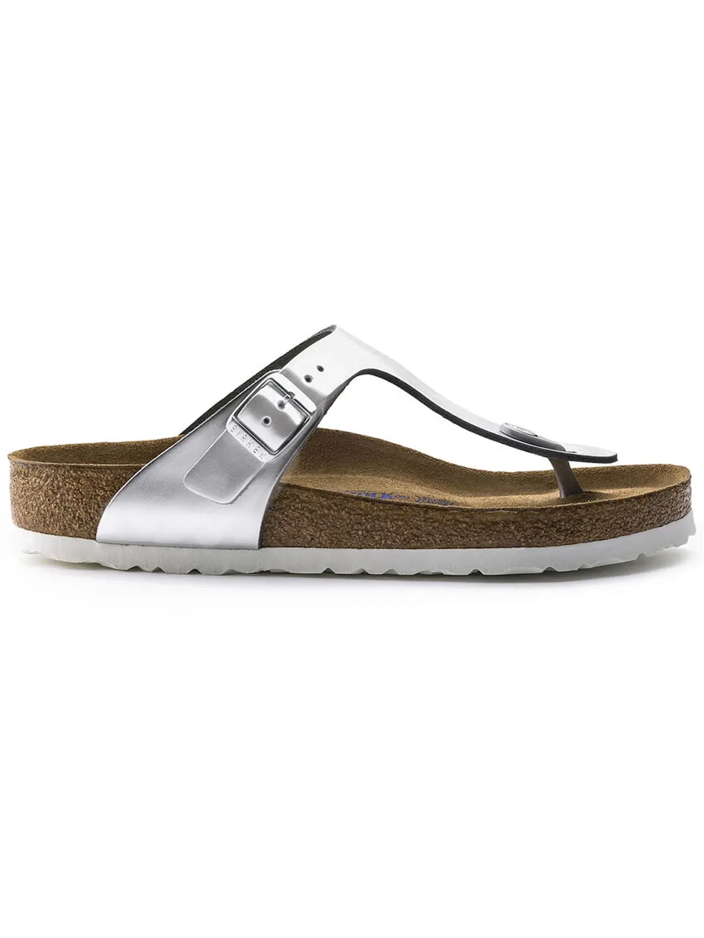 Женские сандалии с мягкой стелькой Birkenstock Gizeh Softbed — изображение 1 из 1, металлик серебристый