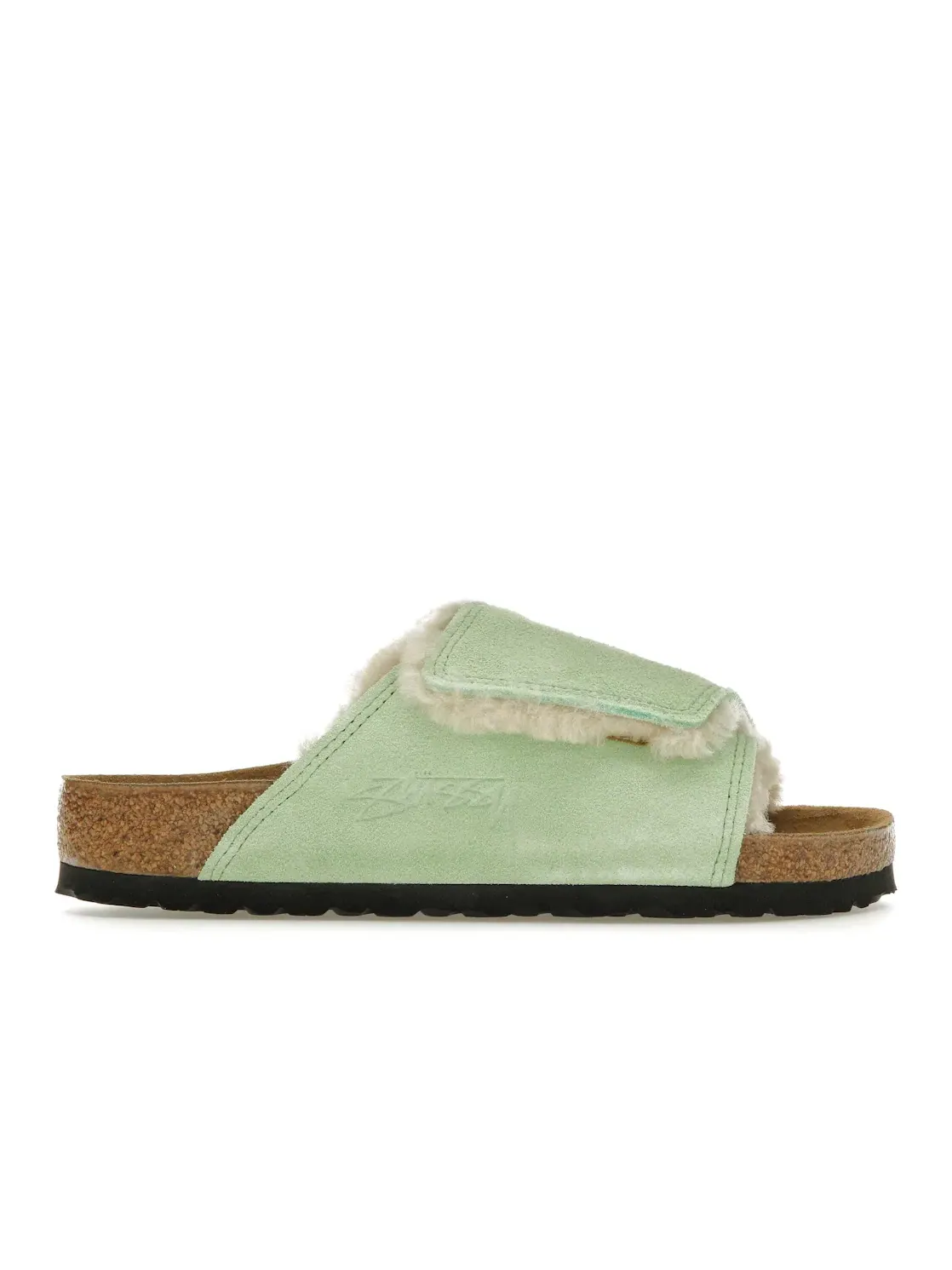 Женские сандалии-слайды с мехом Birkenstock Solana Shearling Slide — изображение 1 из 4, зеленый
