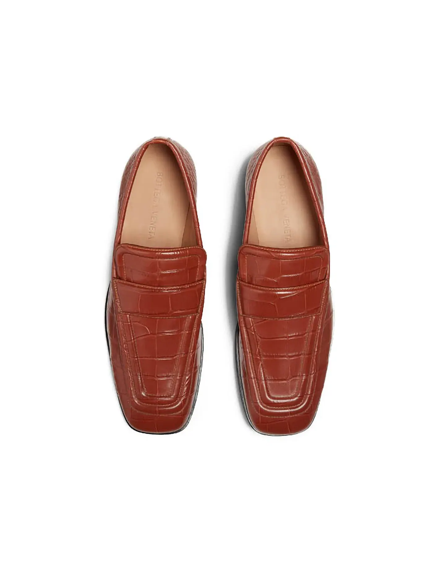 Мужские лоферы из кожи крокодиловой фактуры Bottega Veneta Croc-Effect Leather Loafer — изображение 3 из 3, коричневый