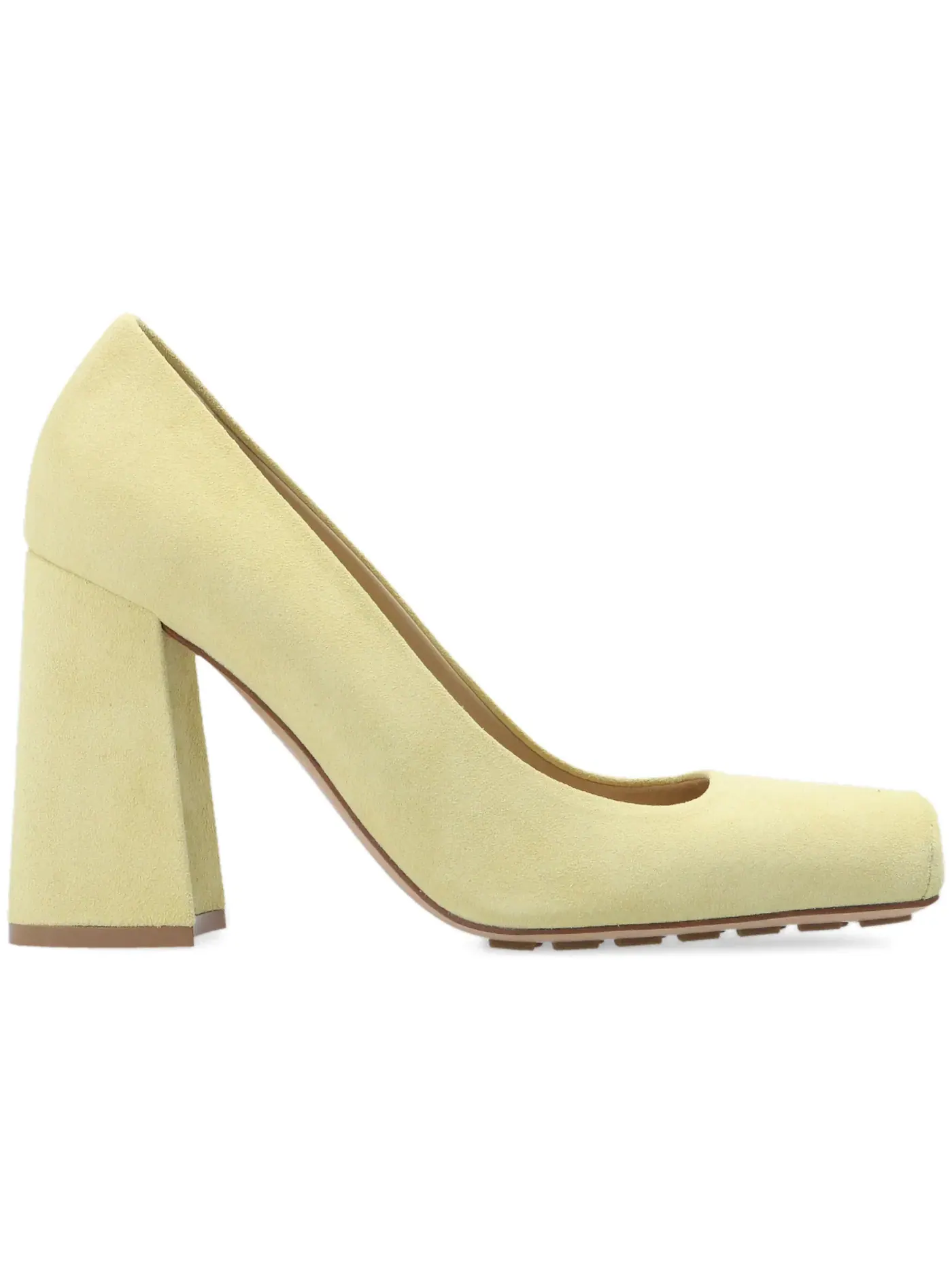 Женские туфли на каблуке из замши Bottega Veneta Pump Tower Suede Leather — изображение 1 из 2, светлый желтый