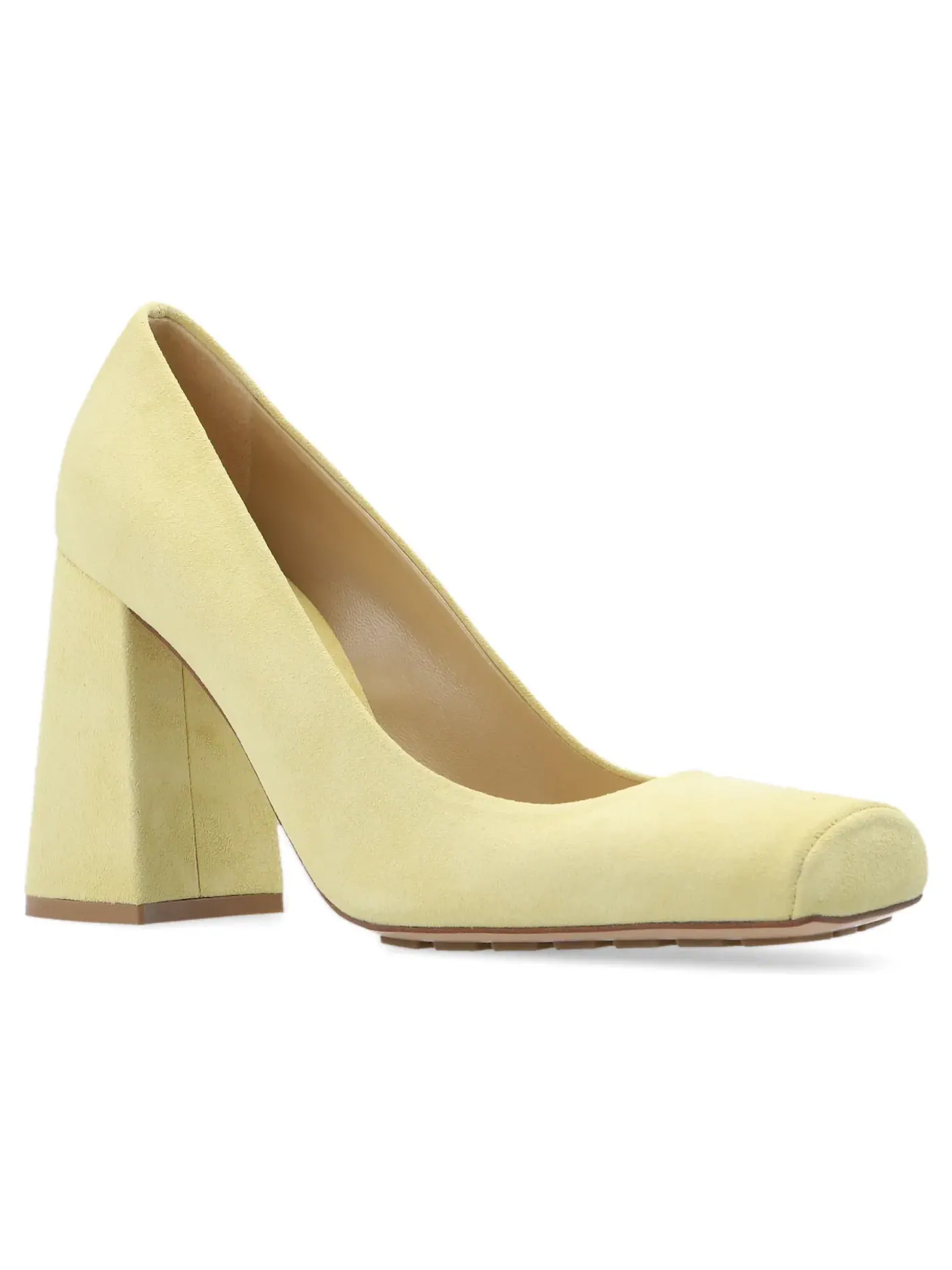 Женские туфли на каблуке из замши Bottega Veneta Pump Tower Suede Leather — изображение 2 из 2, светлый желтый