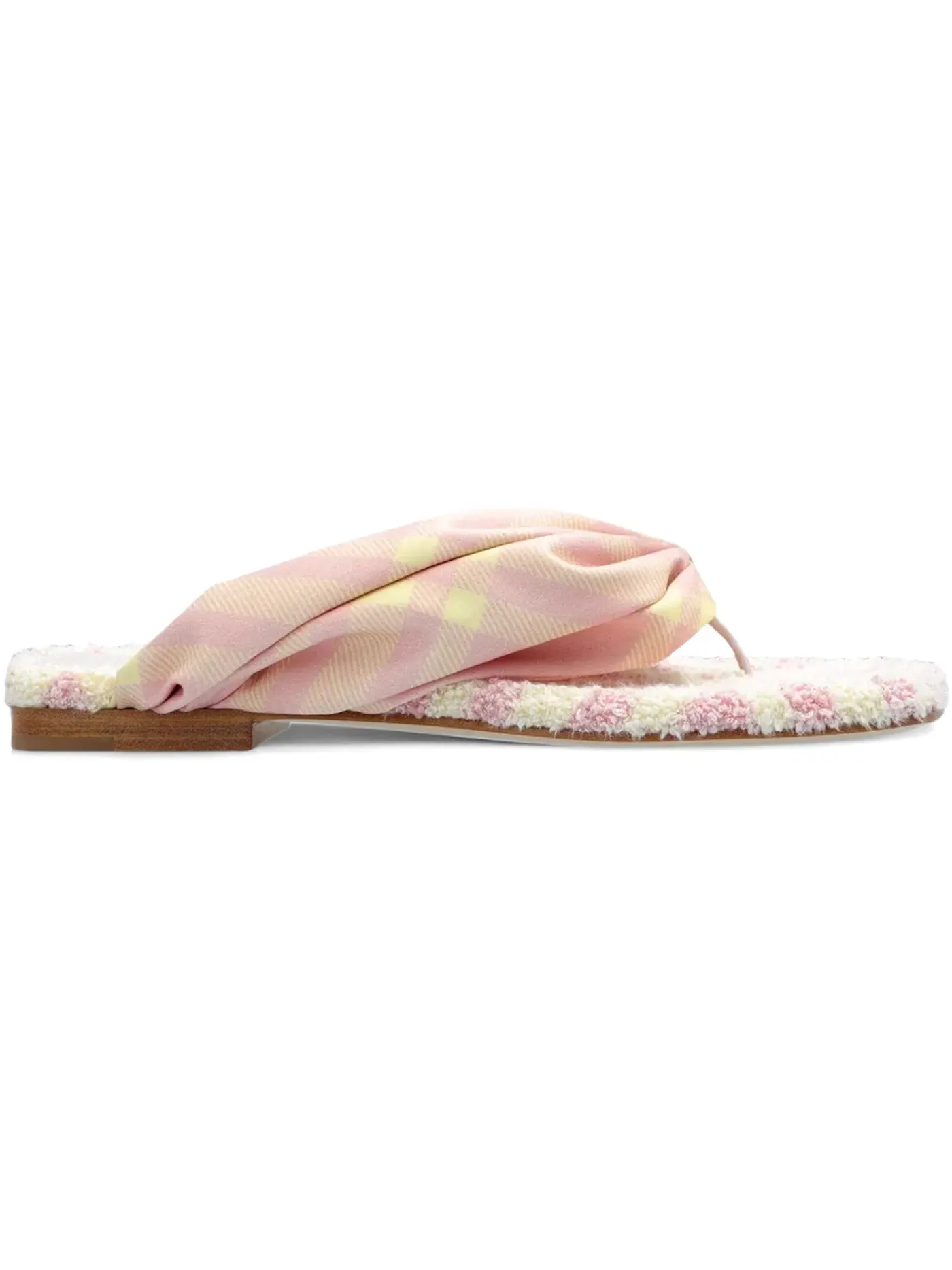 Женские сандалии с принтом Burberry Check Printed Open-Toe Flat Sandals Burberry — изображение 1 из 1, розовый