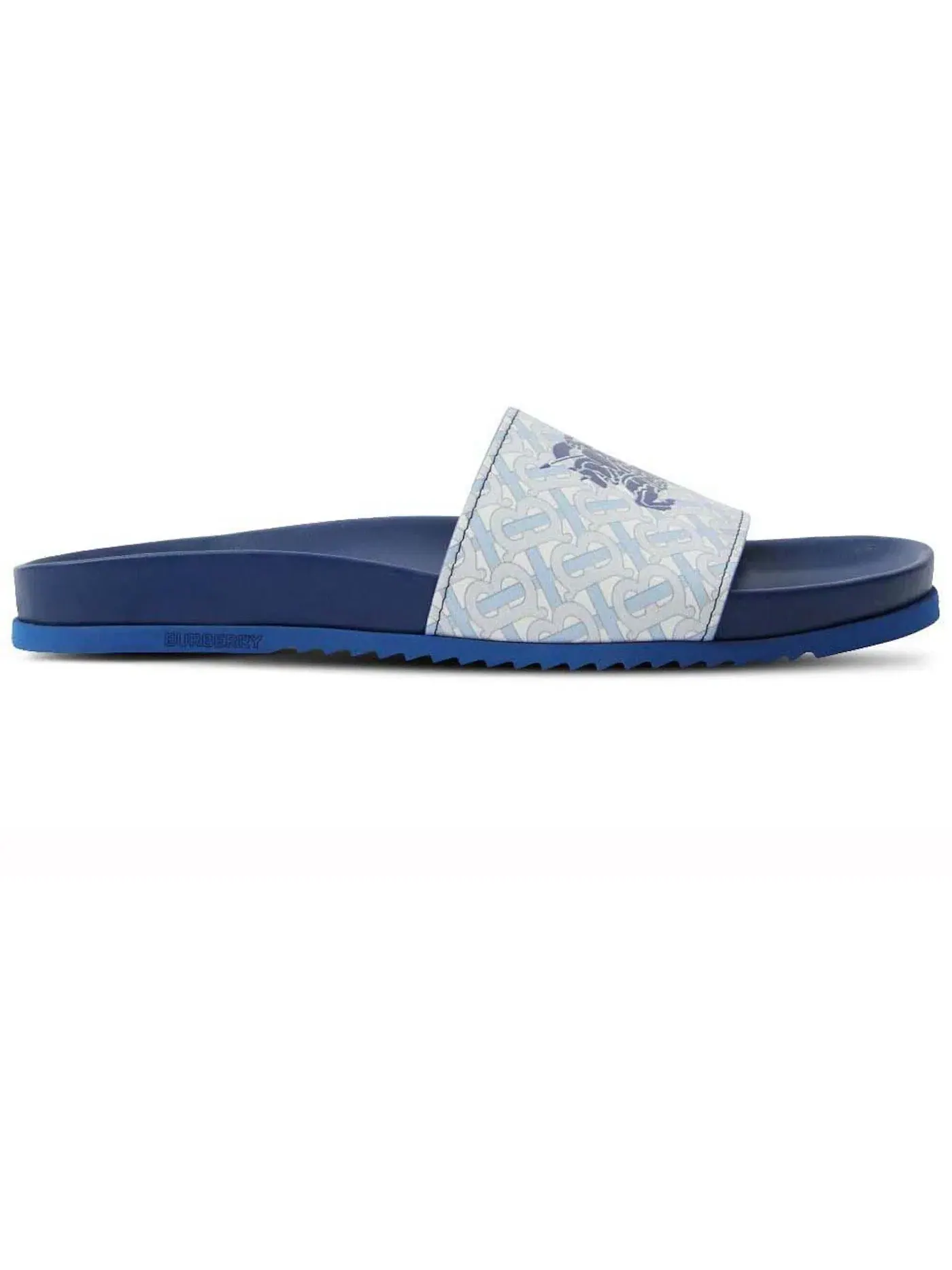 Мужские шлепанцы с принтом Burberry EKD Monogram-Print Leather Slides Burberry — изображение 1 из 2, синий