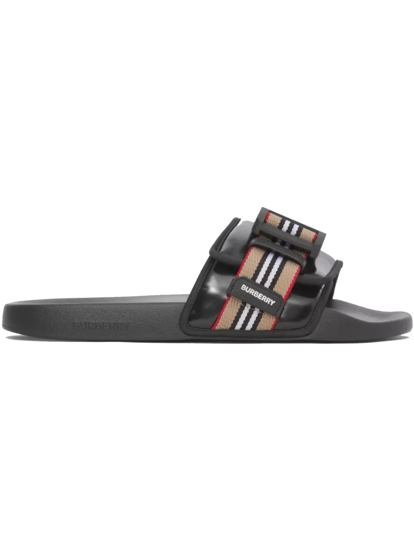 Мужские шлепанцы с принтом Burberry Fastener Slides Burberry — изображение 1 из 1, черный/бежевый