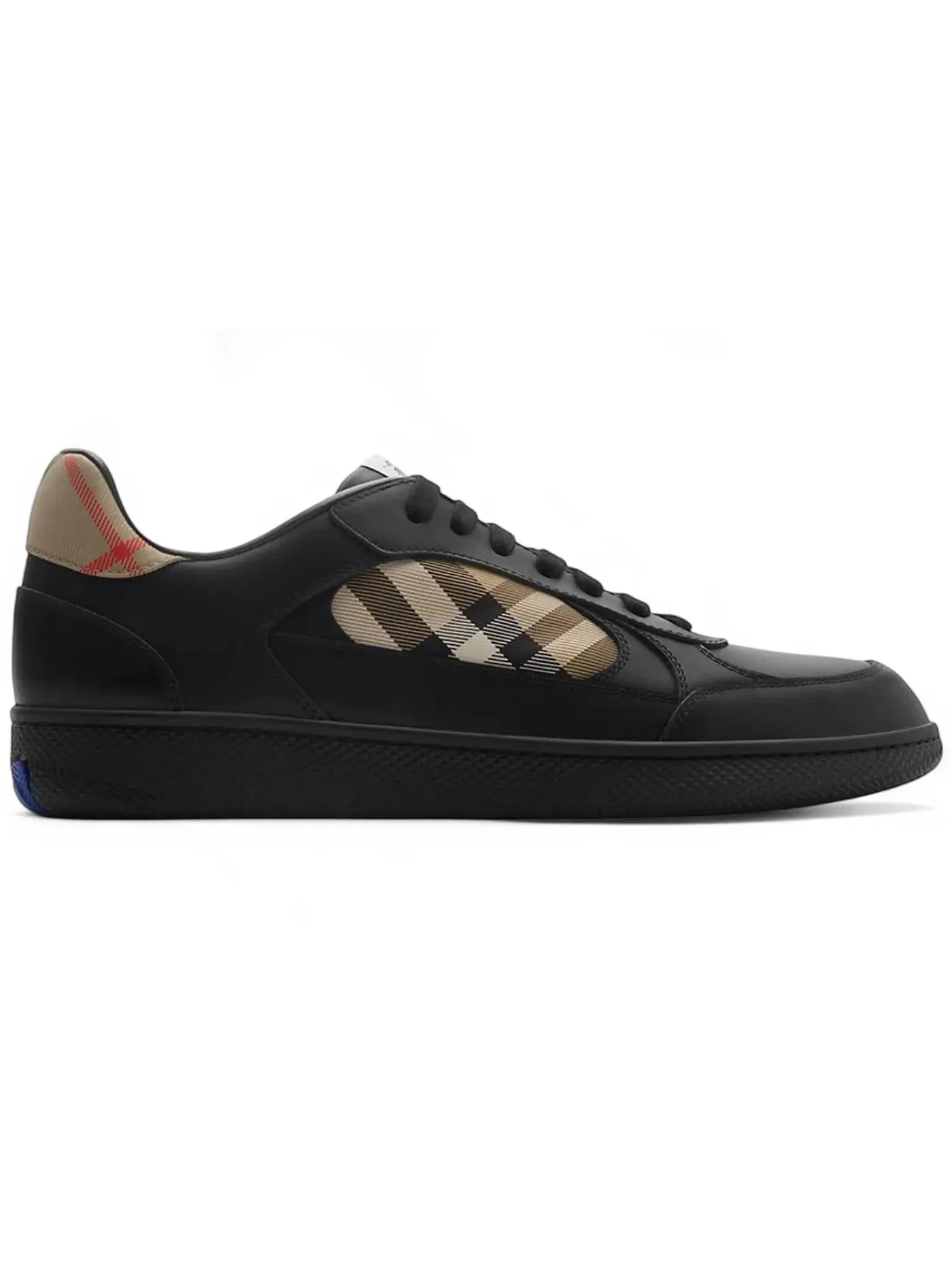 Мужские кеды из кожи с принтом Burberry Leather and Check Terrace Sneakers Burberry — изображение 1 из 1, черный/песочный