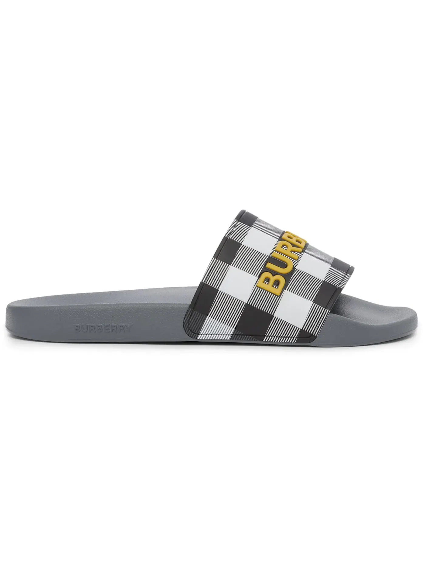 Мужские шлепанцы с принтом Burberry Logo Detail Check Slides Burberry — изображение 1 из 1, серый/желтый