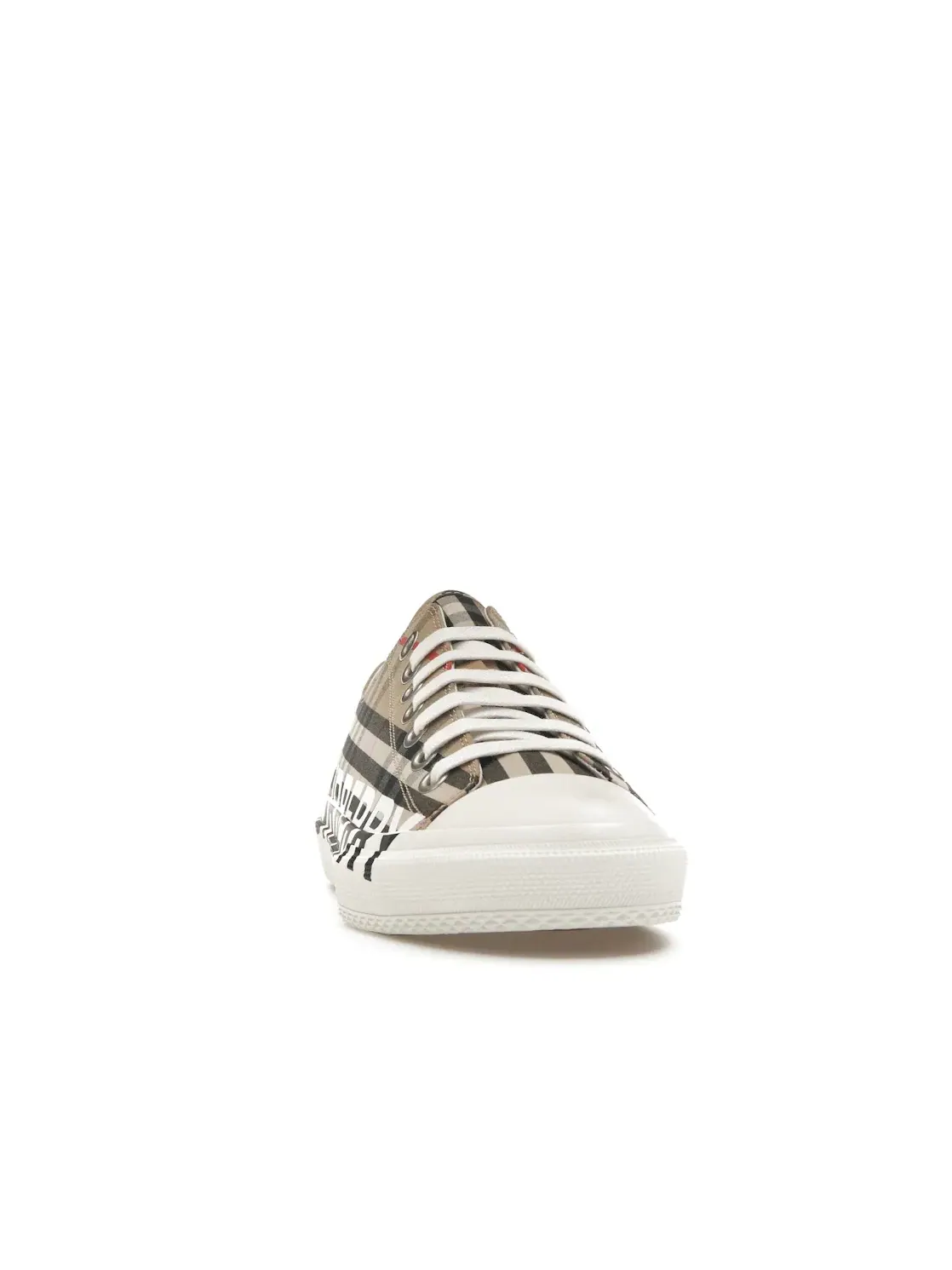 Женские кроссовки с принтом Burberry Logo Print Vintage Check Cotton Sneakers Burberry — изображение 2 из 4, бежевый/белый