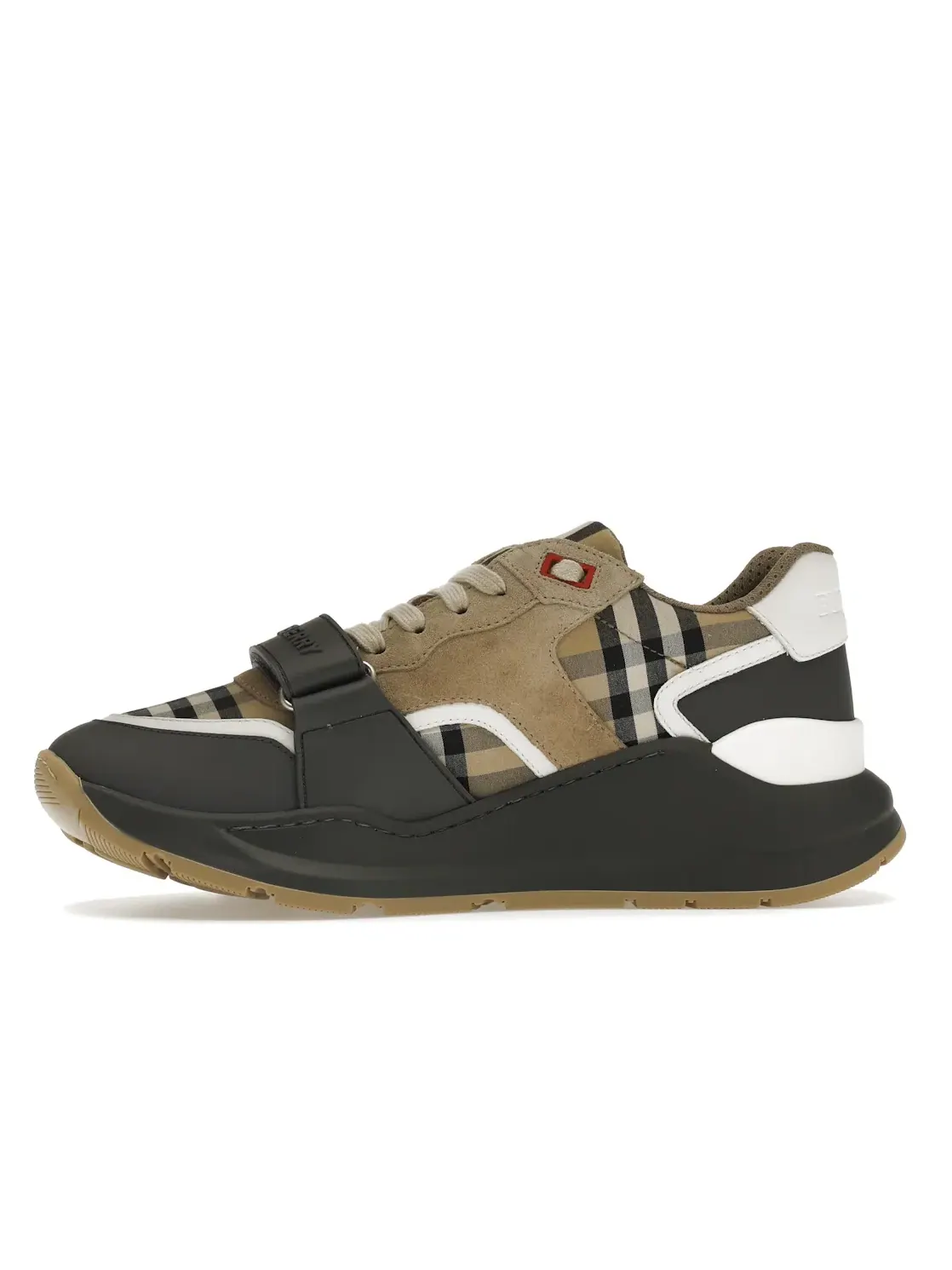 Мужские кроссовки из замши и кожи с принтом Burberry Ramsey Vintage Check Suede Leather Sneakers Burberry, серый бежевый