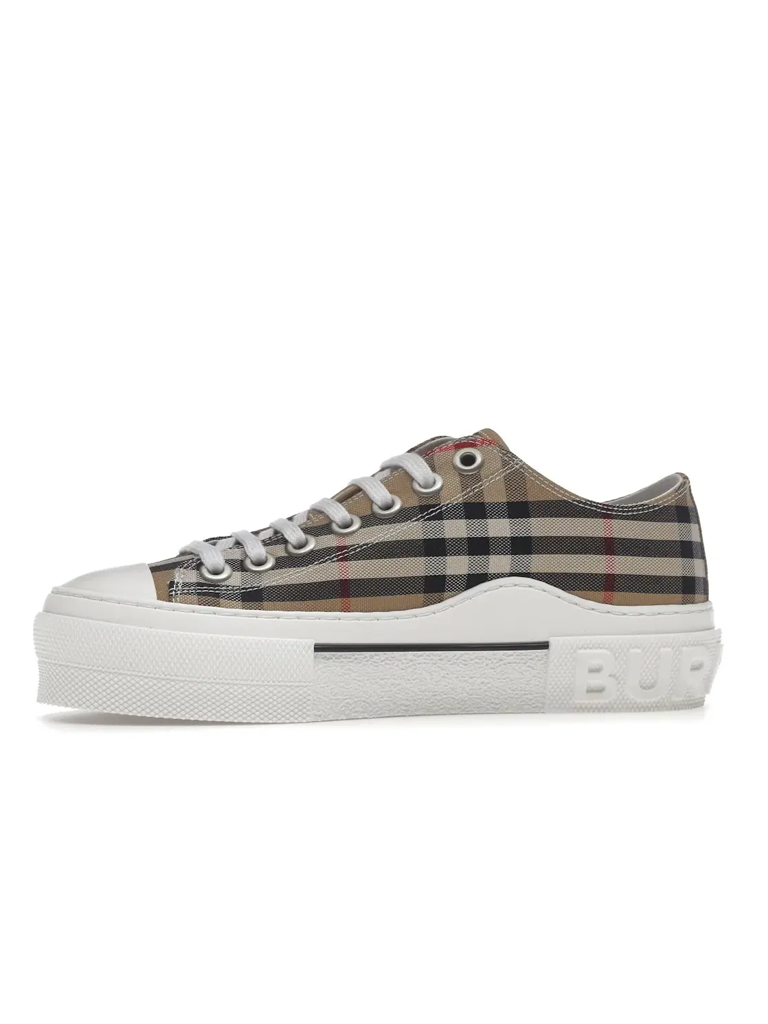 Женские кеды с принтом Burberry Vintage Check Cotton Sneakers Burberry — изображение 3 из 4, бежевый белый
