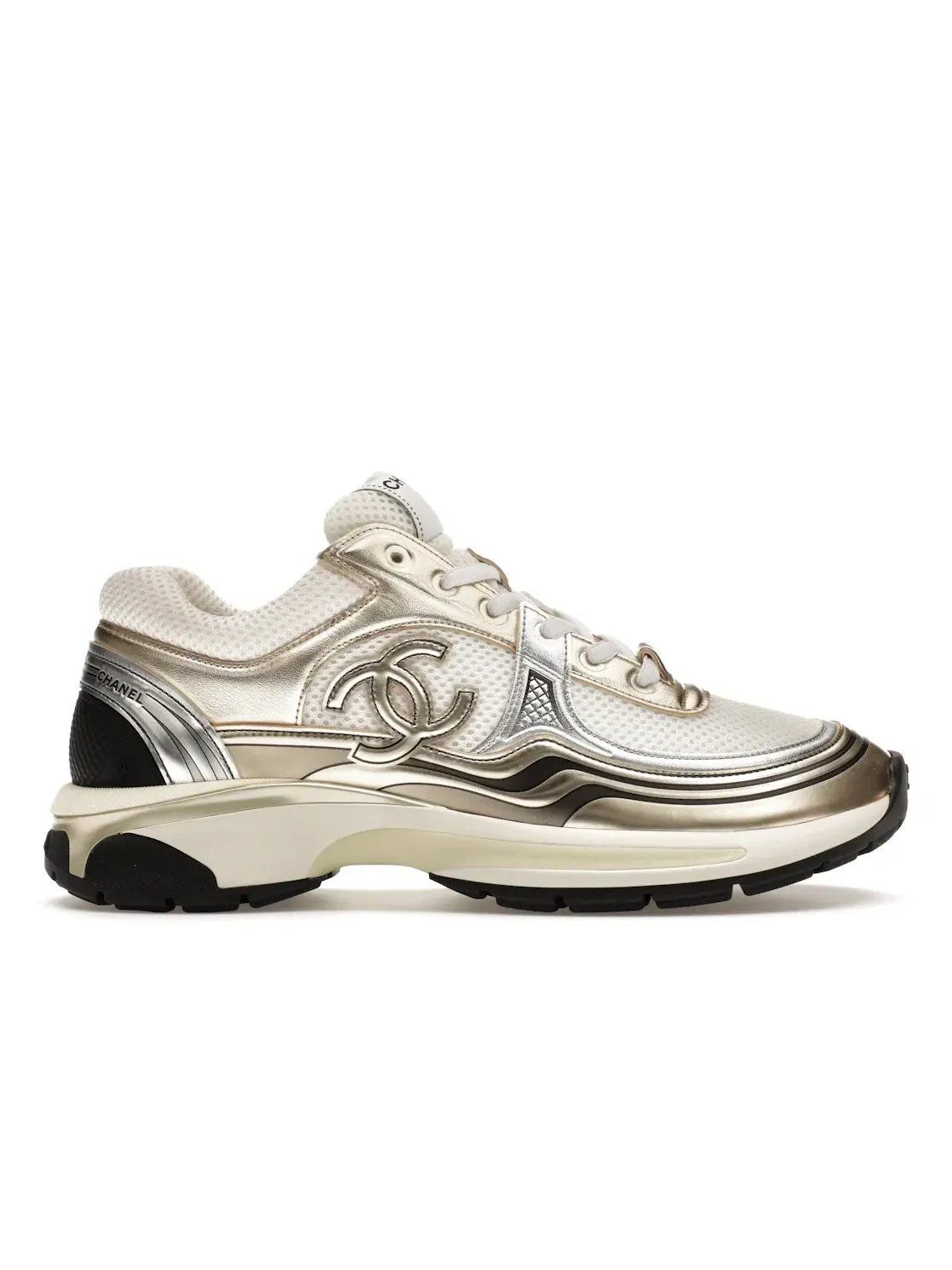Женские кроссовки с золотистым покрытием Chanel CC Runner — изображение 1 из 4, золотистый/белый/черный