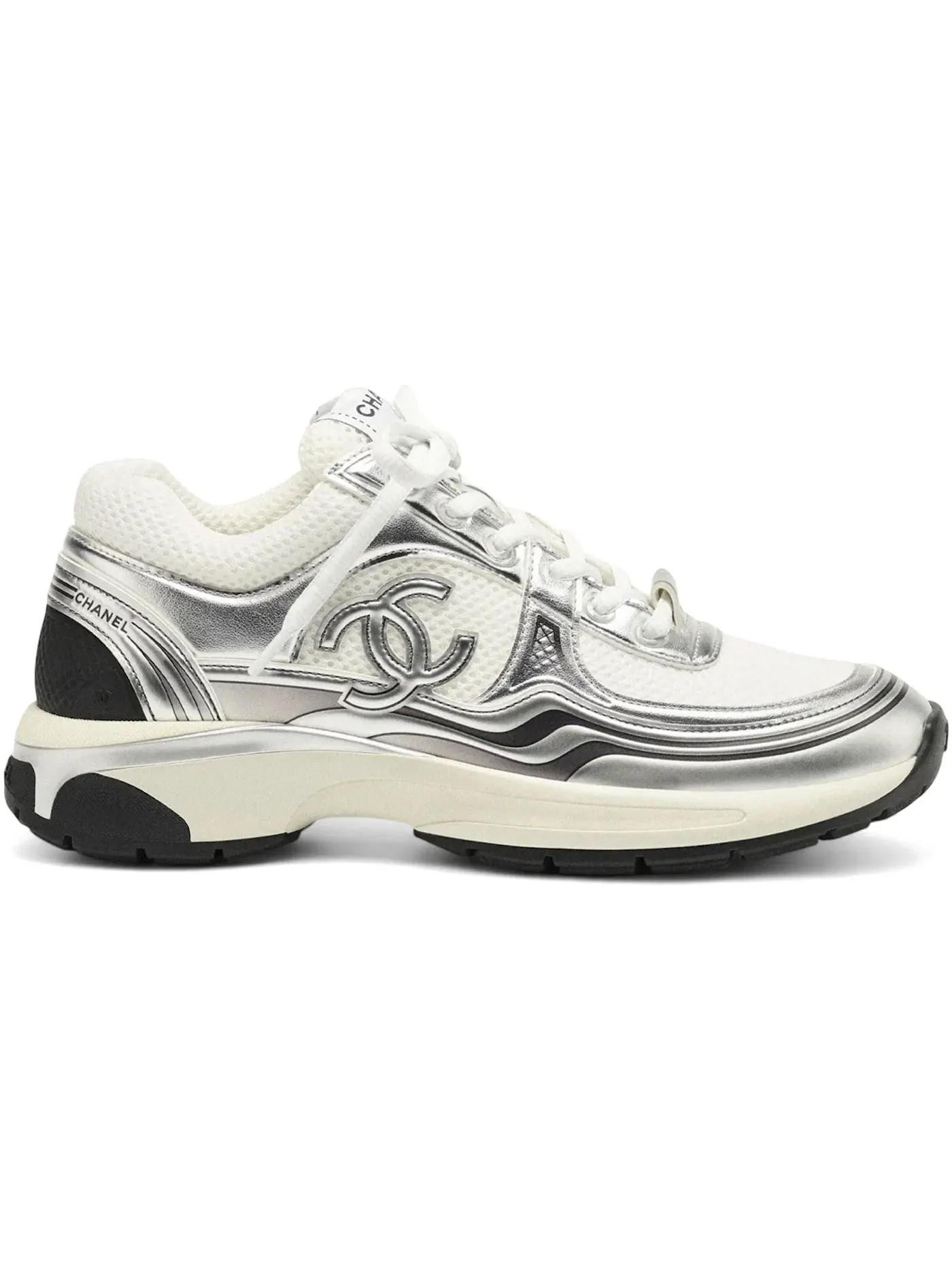 Мужские кроссовки кожаные Chanel CC Runner — изображение 1 из 1, белый/серебристый