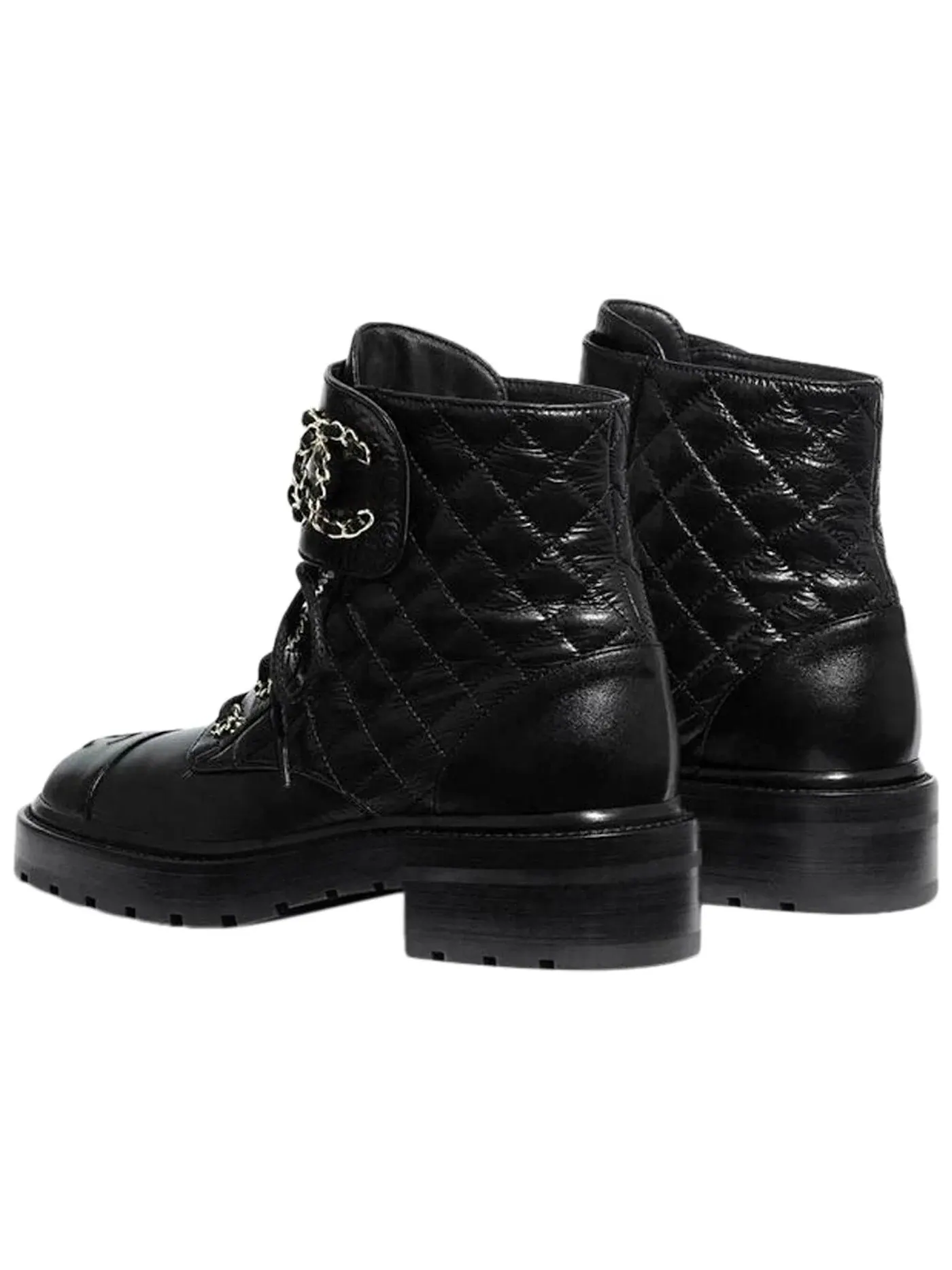 Женские ботинки кожаные Chanel Quilted Combat Boot — изображение 3 из 3, черный