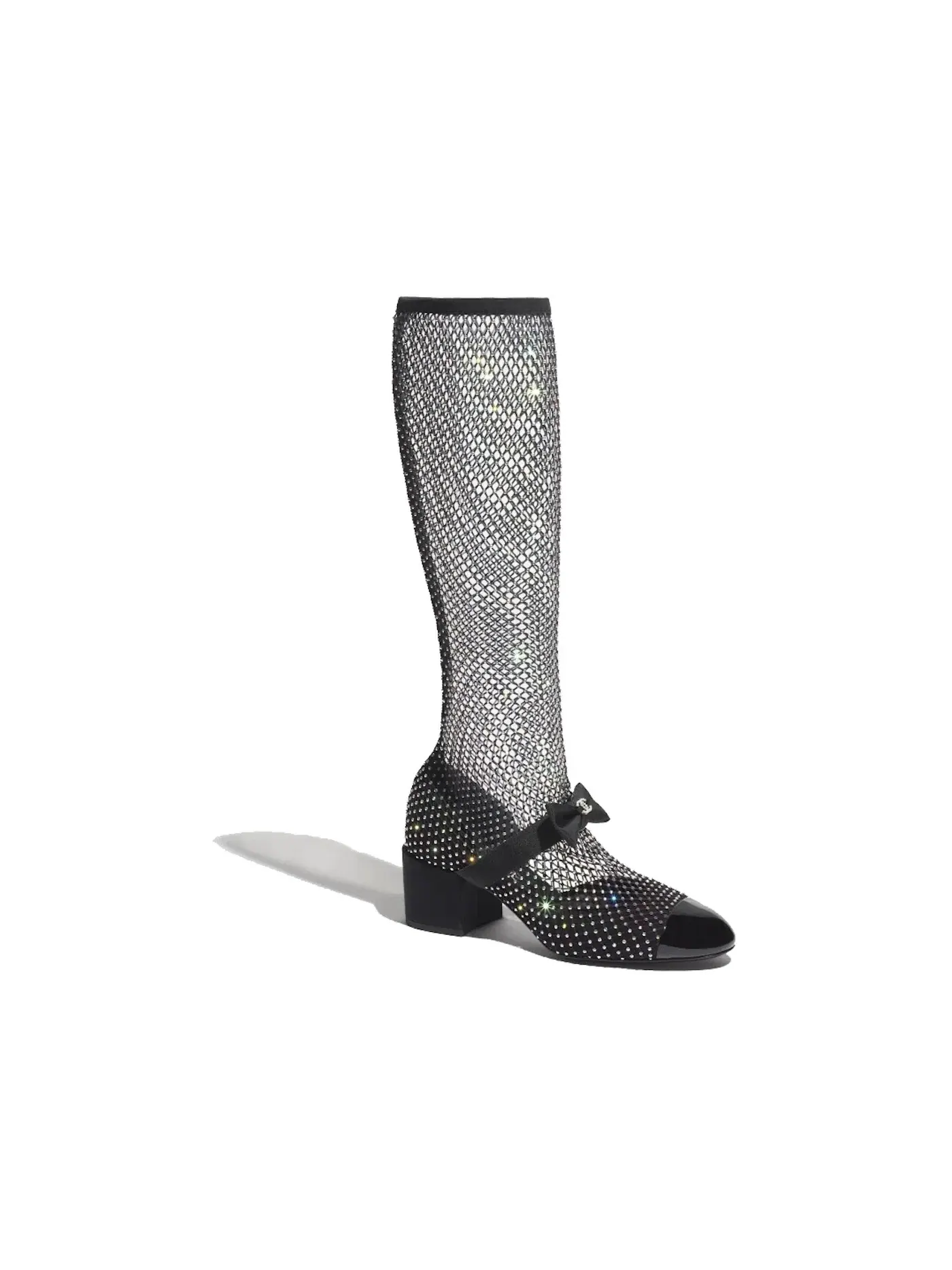 Женские туфли на каблуке с ремешками Chanel Resille 55mm Knee High Mary Janes — изображение 1 из 1, черный/серебристый