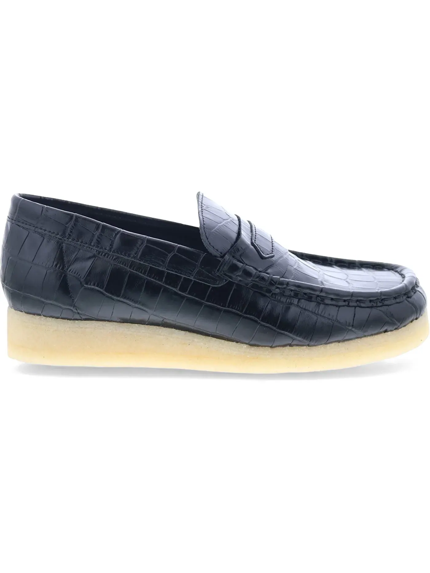 Женские лоферы с принтом крокодиловой кожи Clarks Originals Wallabee Loafer — изображение 1 из 1, черный
