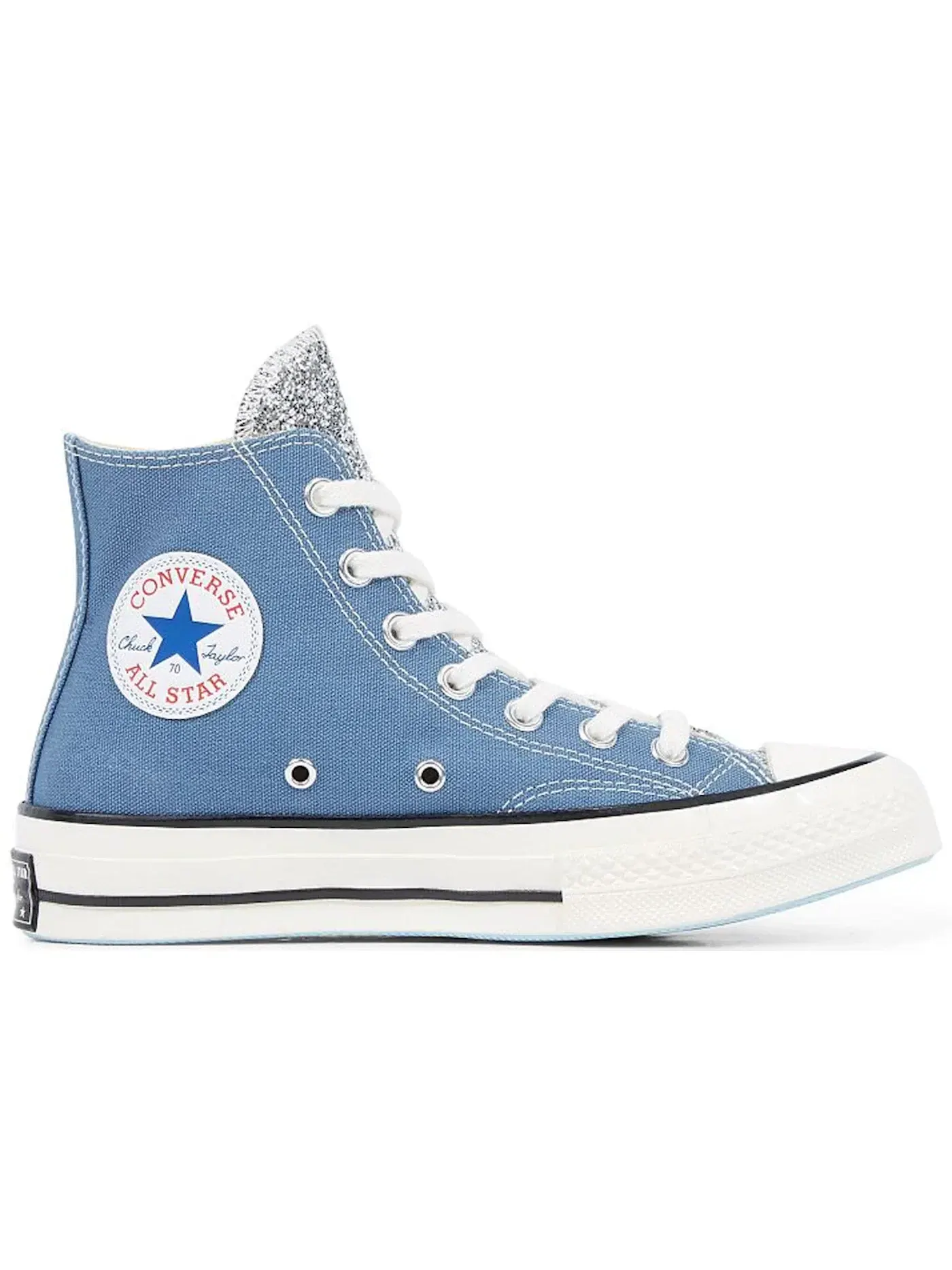 Женские кеды с принтом Converse Chuck Taylor All Star 70 Hi Chiara Glitter — изображение 1 из 2, синий/серебристый