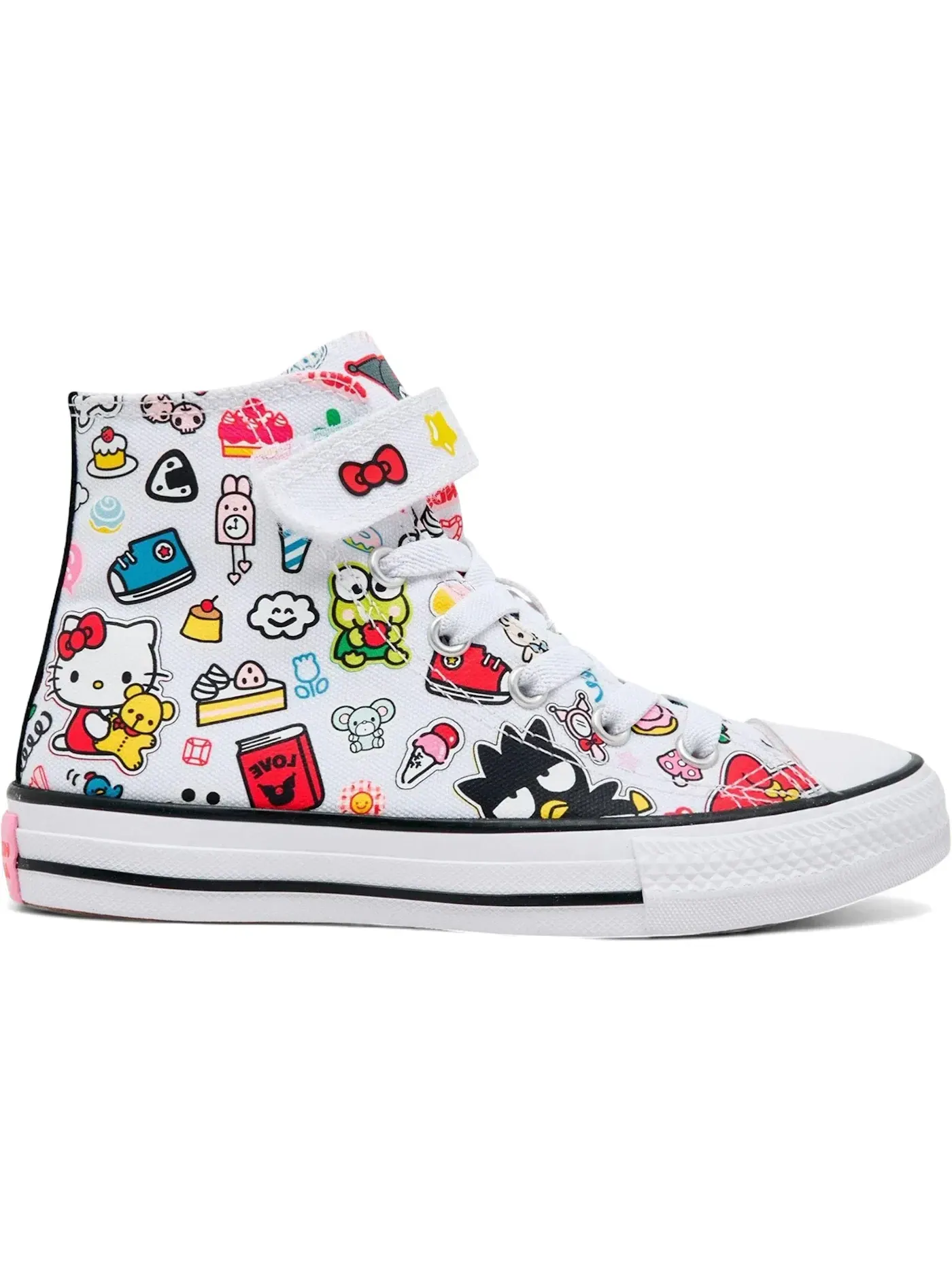 Детские кеды с принтом Hello Kitty Stickers Converse — изображение 1 из 2, белый/розовый/зеленый
