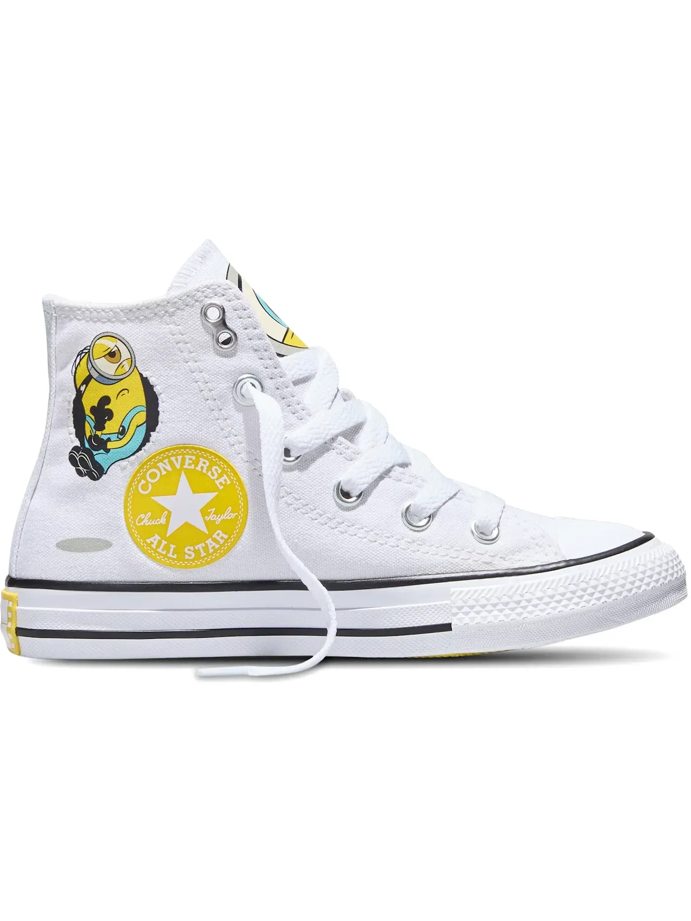 Детские кеды с принтом Minions Converse Chuck Taylor All Star Hi — изображение 1 из 2, белый/желтый/белый