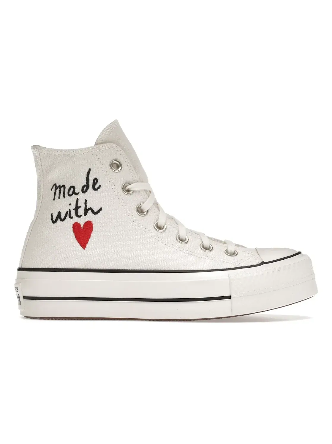 Женские кроссовки высокие Converse Chuck Taylor All Star Lift Hi Made With Love — изображение 1 из 5, винтажный белый//черный