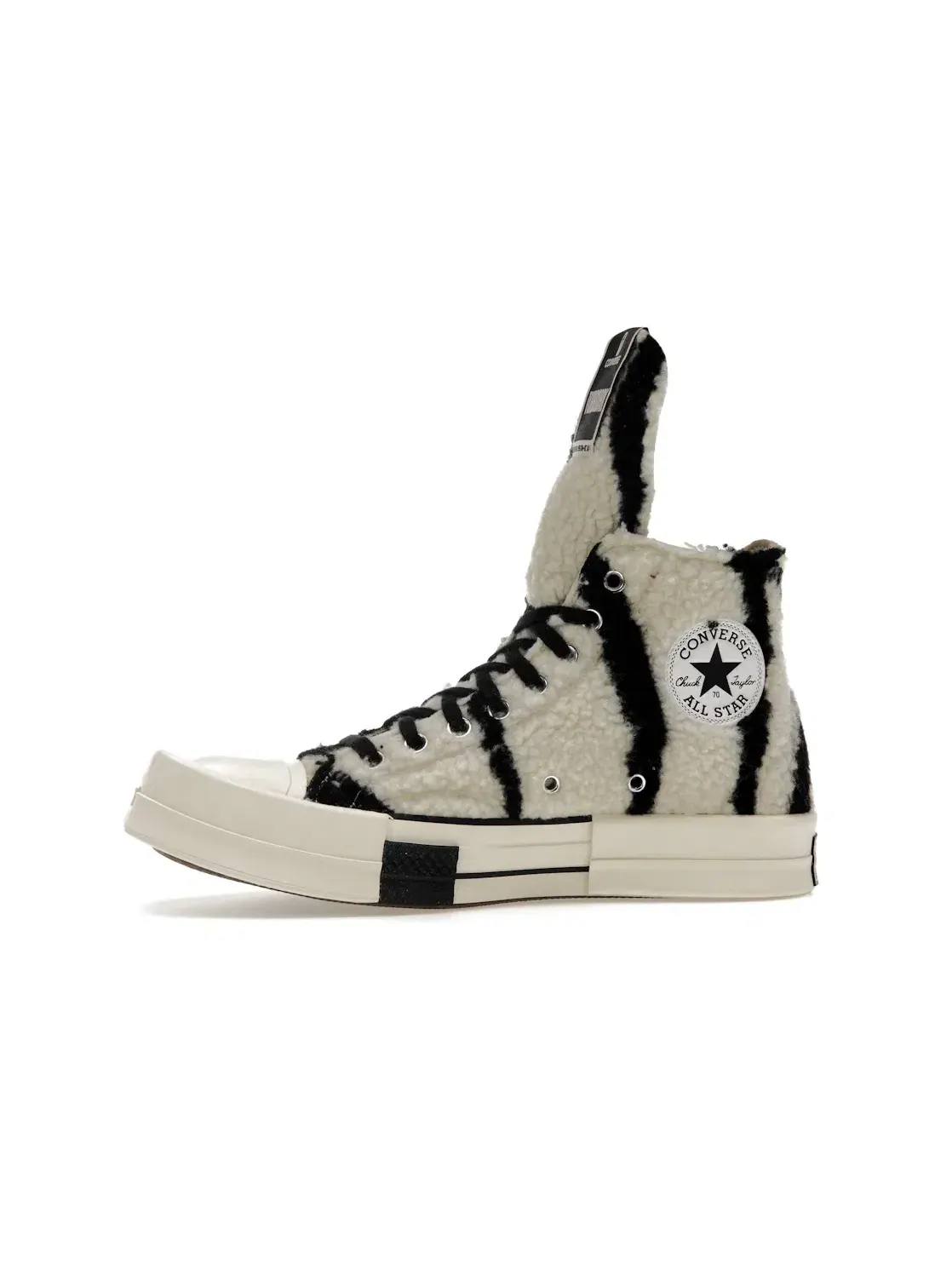 Мужские кроссовки с принтом Converse TURBODRK Chuck Taylor All Star 70 Hi Rick Owens DRKSHDW Sherpa Zebra Print, белый/черный