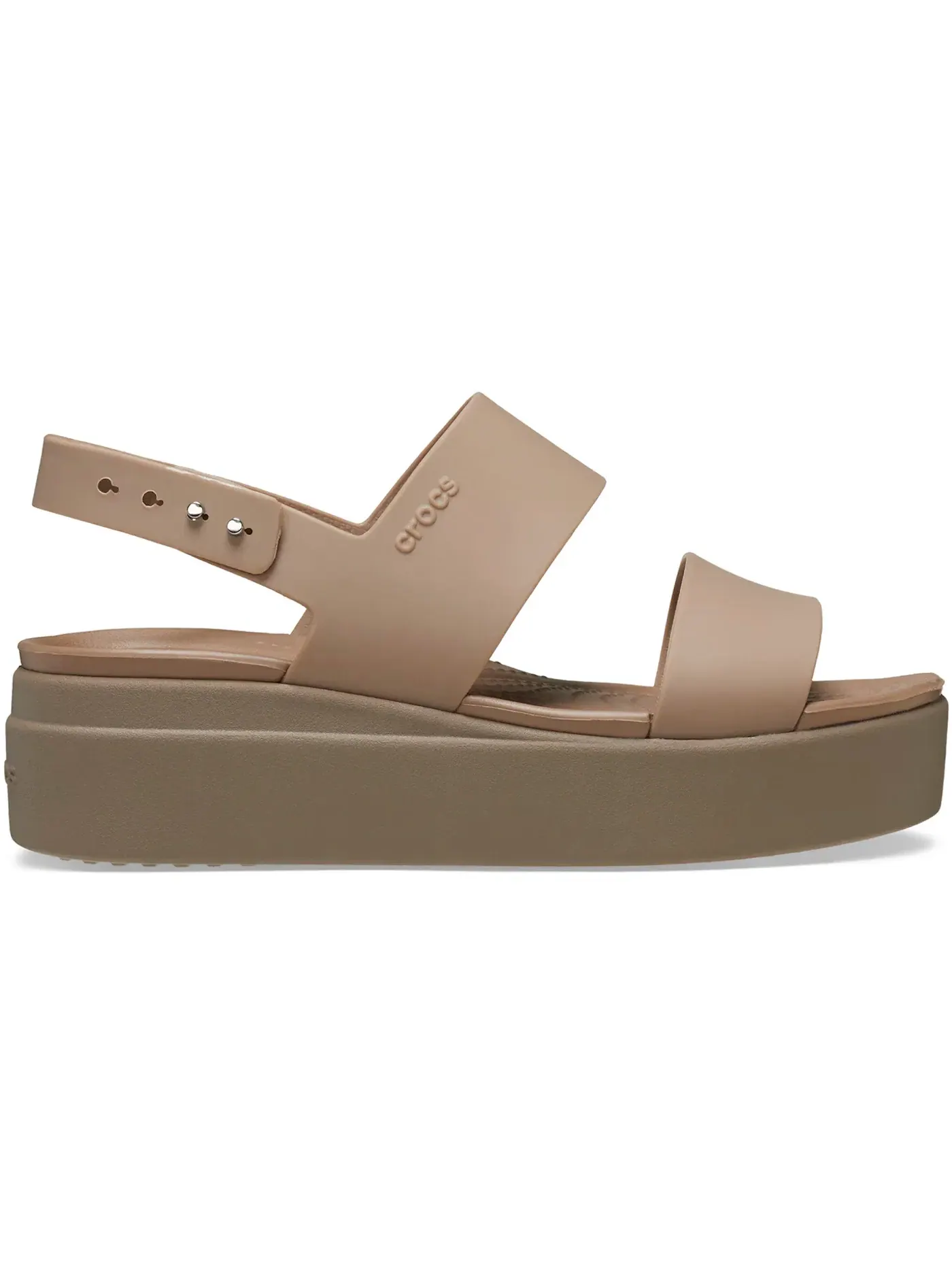 Женские сандалии на низком танкетке Brooklyn Low Wedge Crocs, Latte Mushroom — изображение 1 из 1