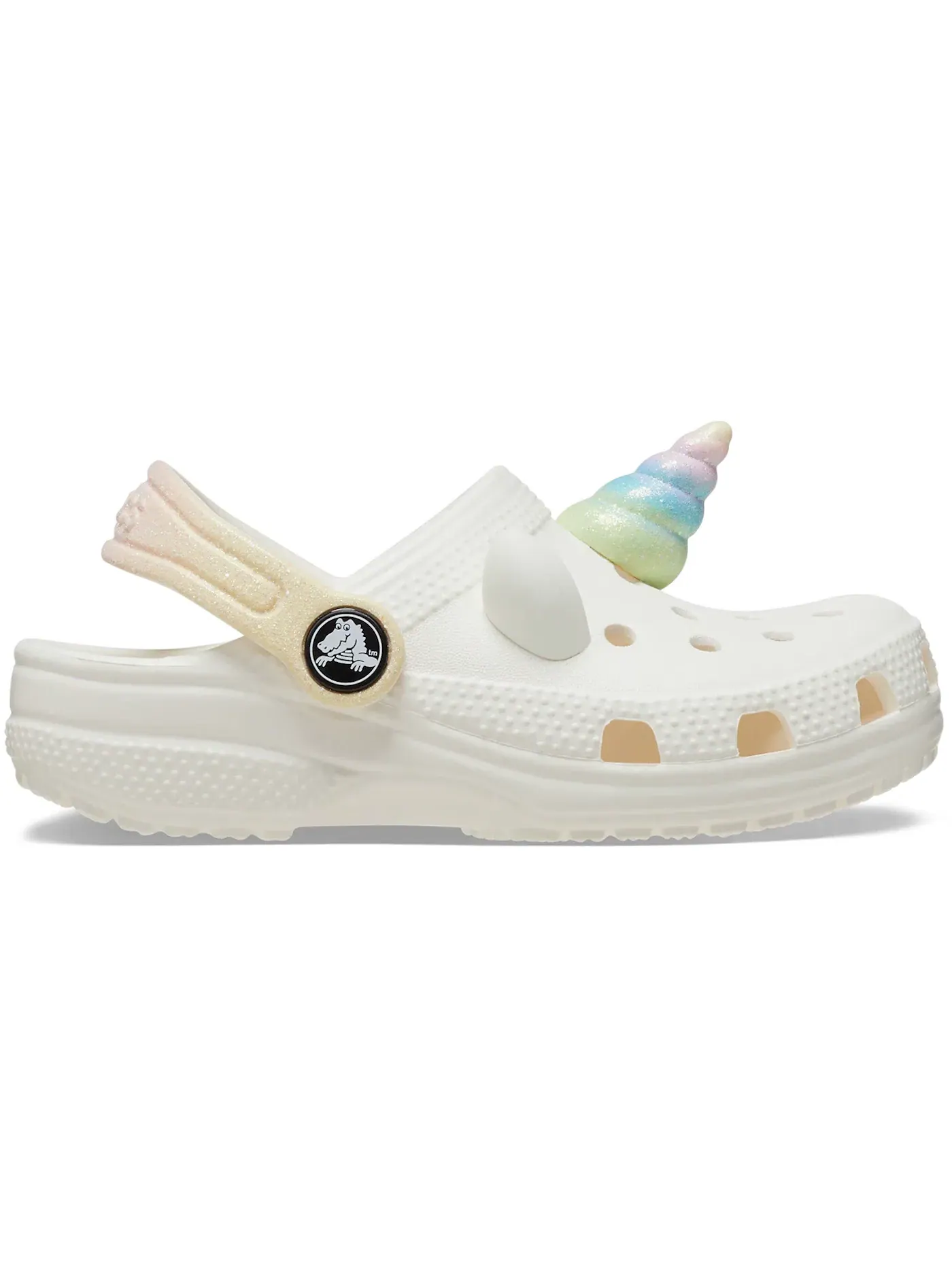 Детские сабо-клоги с принтом I Am Rainbow Unicorn Crocs — изображение 1 из 1, мел