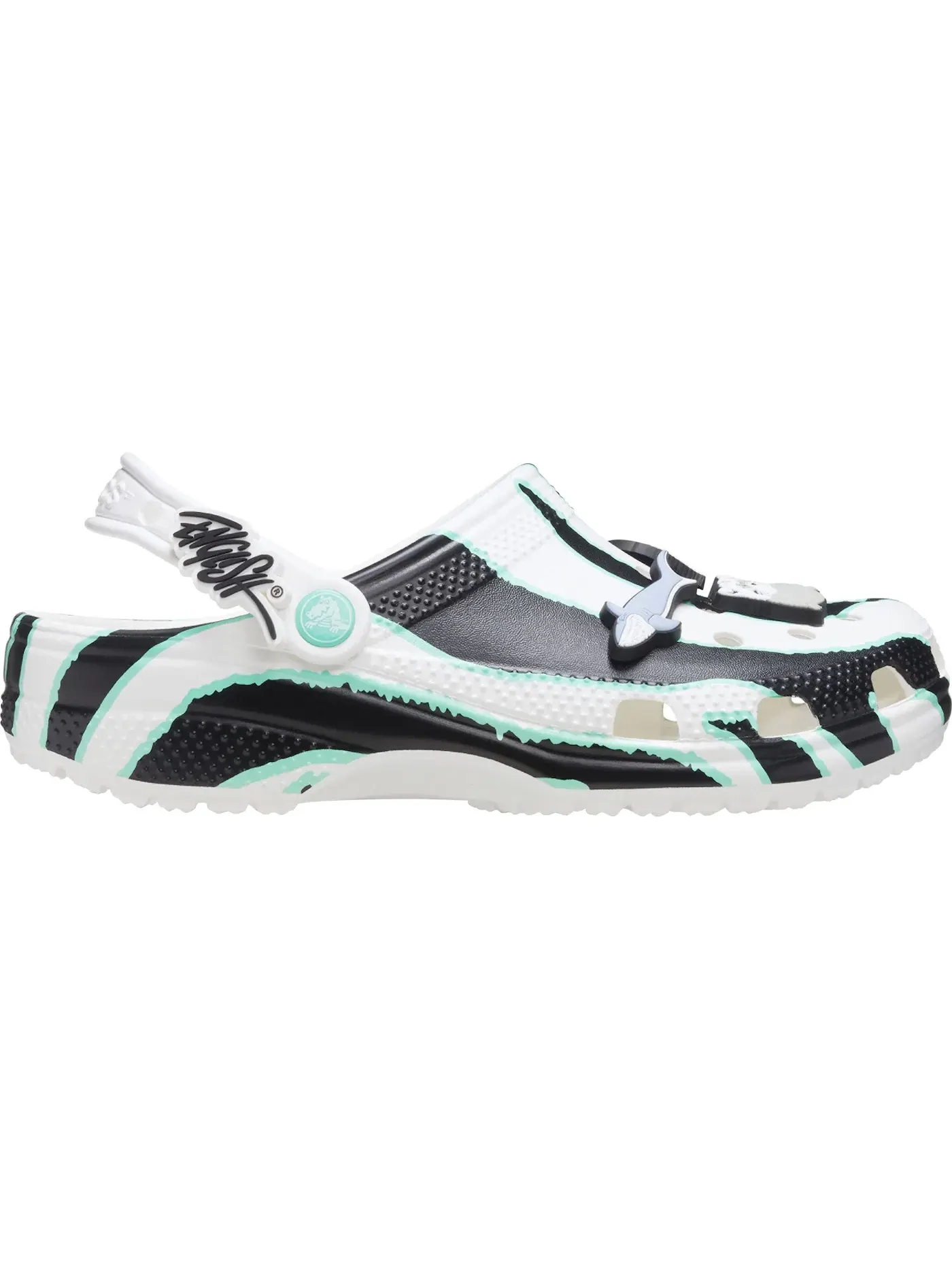 Мужские клоги Classic Clog с принтом Ron English Party Animals Zebra Crocs — изображение 1 из 2, белый/черный/зеленый