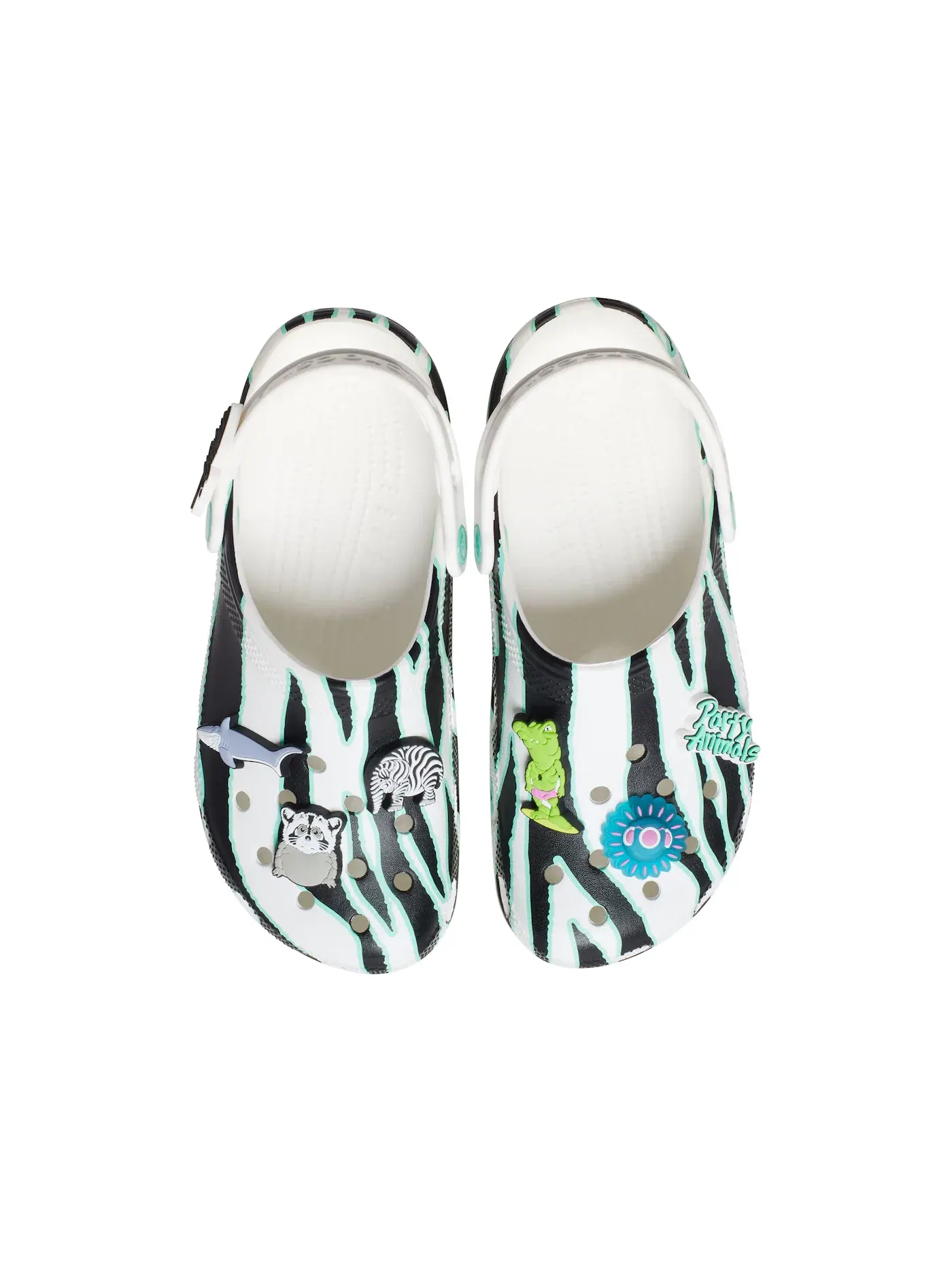 Мужские клоги Classic Clog с принтом Ron English Party Animals Zebra Crocs — изображение 2 из 2, белый/черный/зеленый