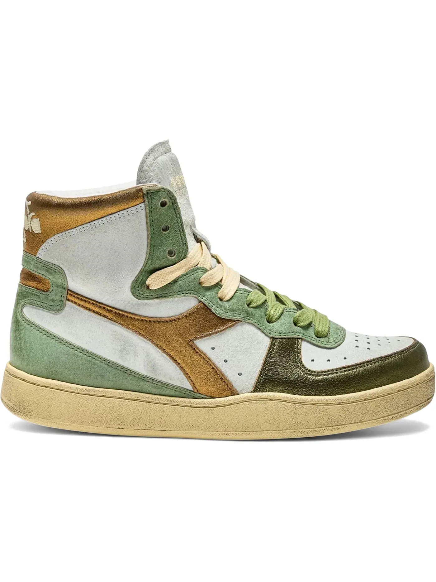 Женские кроссовки Lifestyle Diadora Mi Basket Metal Pigskin Used — изображение 1 из 1, золотистый/белый/зеленый