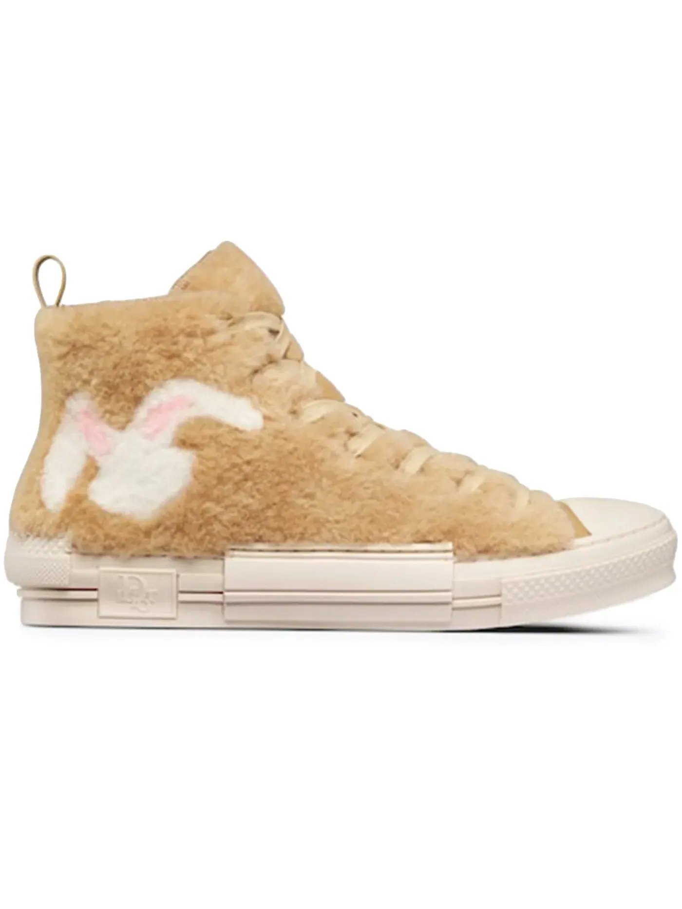 Унисекс кроссовки высокие с овчиной и кроличьим мотивом Dior B23 High Top — изображение 1 из 1, бежевый белый
