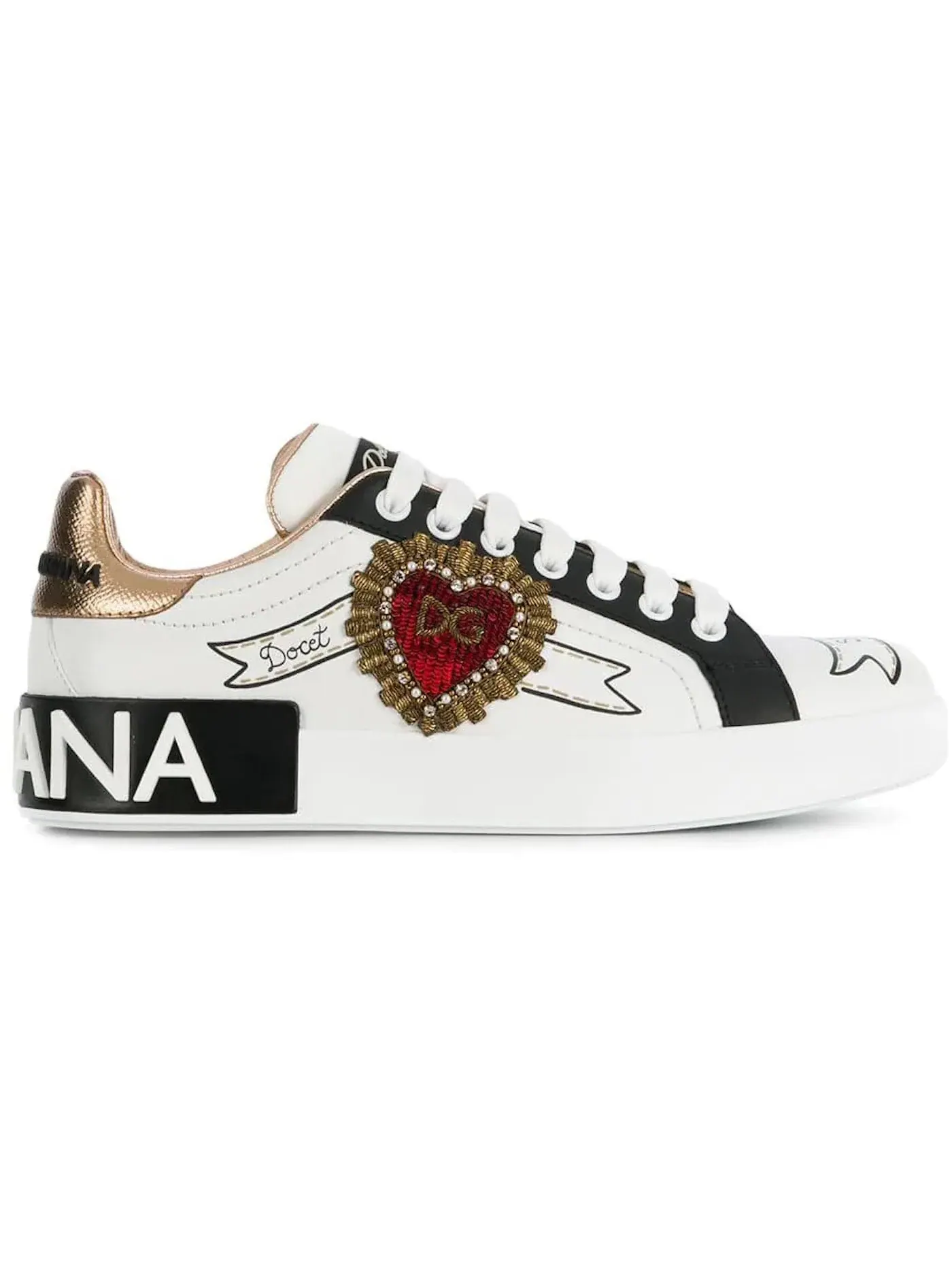 Женские кроссовки с принтом Portofino Embroidered Dolce & Gabbana — изображение 1 из 1, белый/черный/мульти