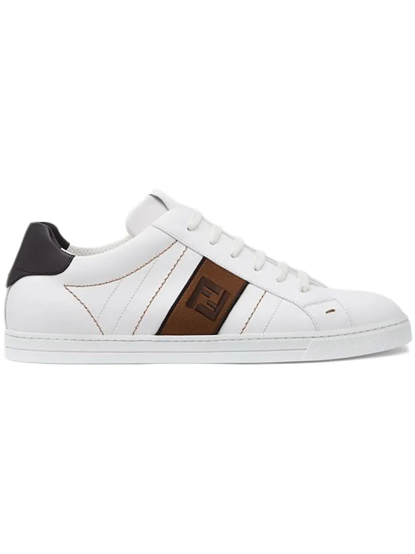 Мужские кроссовки кожаные Fendi FF Leather Low Top Fendi — изображение 1 из 1, белый/коричневый/черный