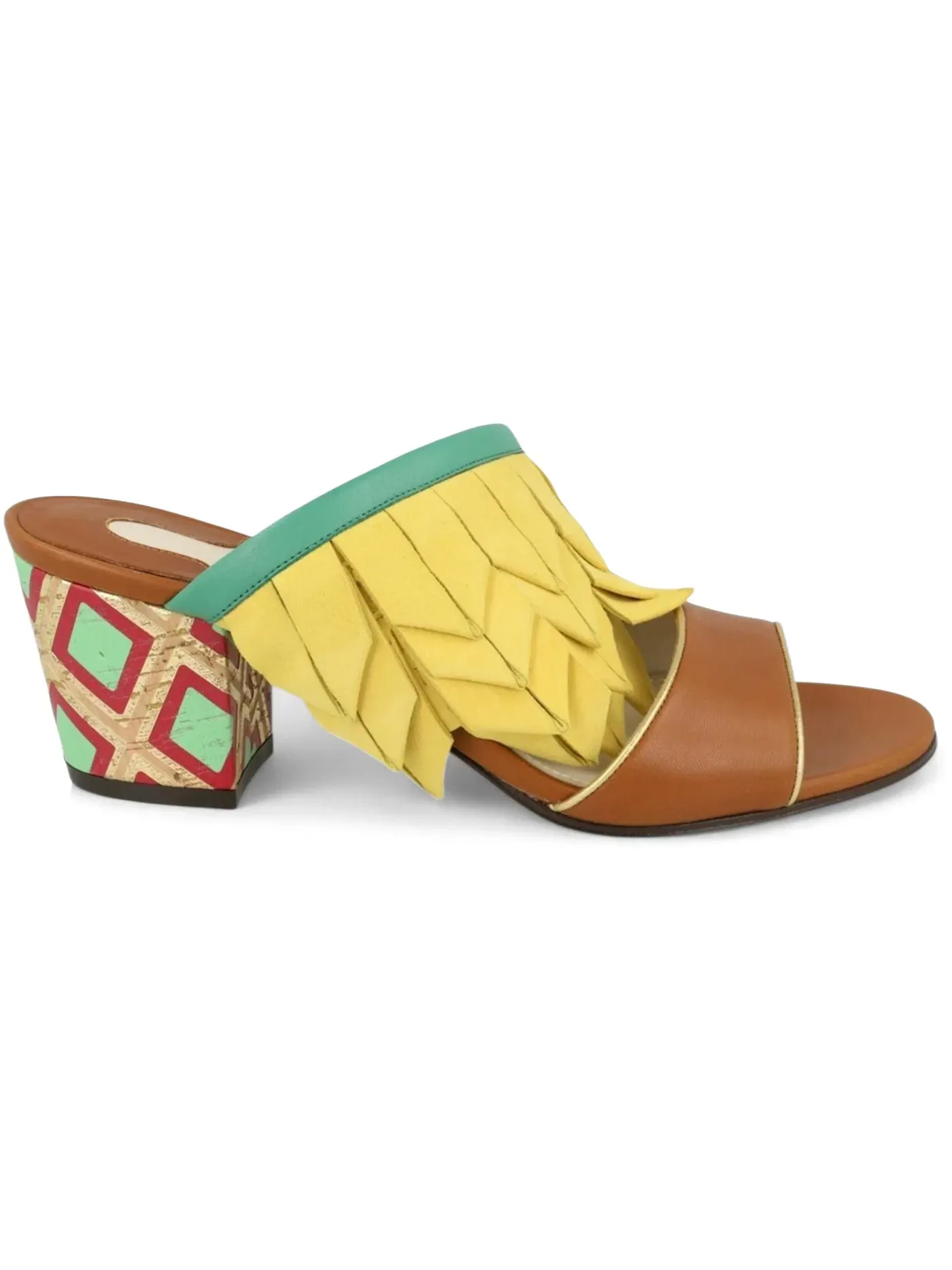 Женские мюли с перьями из кожи Ferragamo Axis Leather Feather Trim — изображение 1 из 3, коричневый