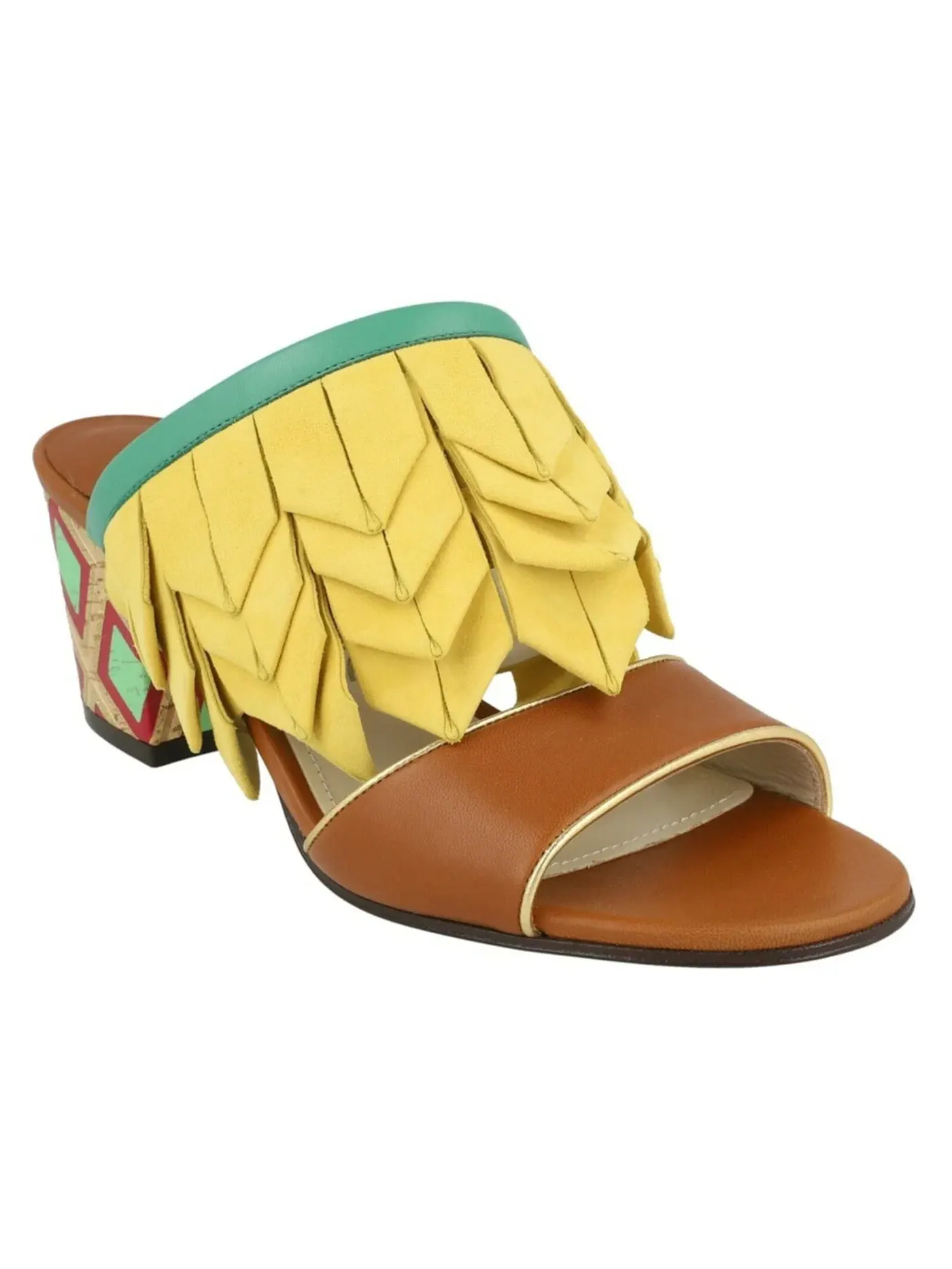 Женские мюли с перьями из кожи Ferragamo Axis Leather Feather Trim — изображение 2 из 3, коричневый