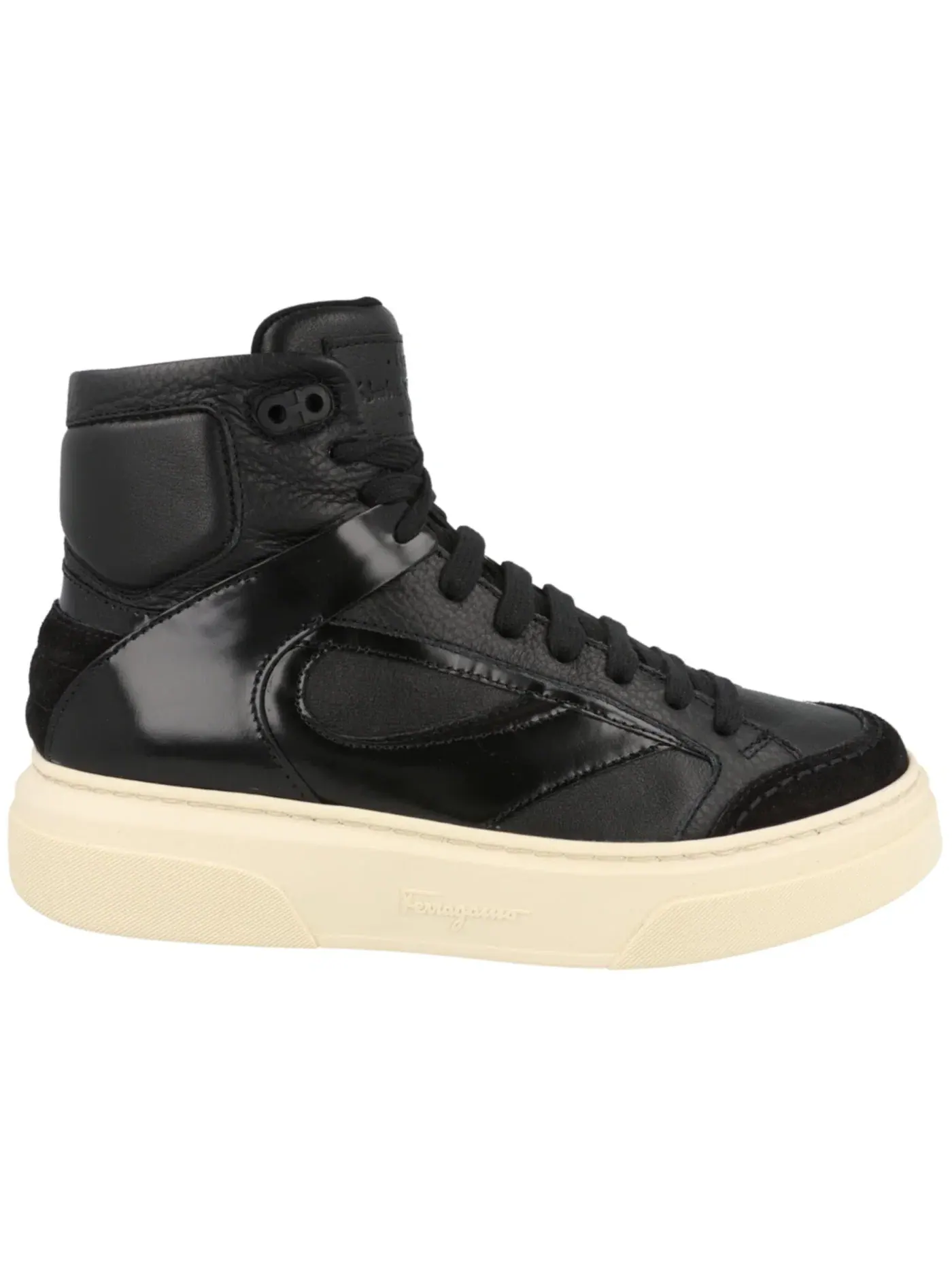 Мужские кроссовки кожаные Ferragamo Cassio Leather High Top — изображение 1 из 3, черный