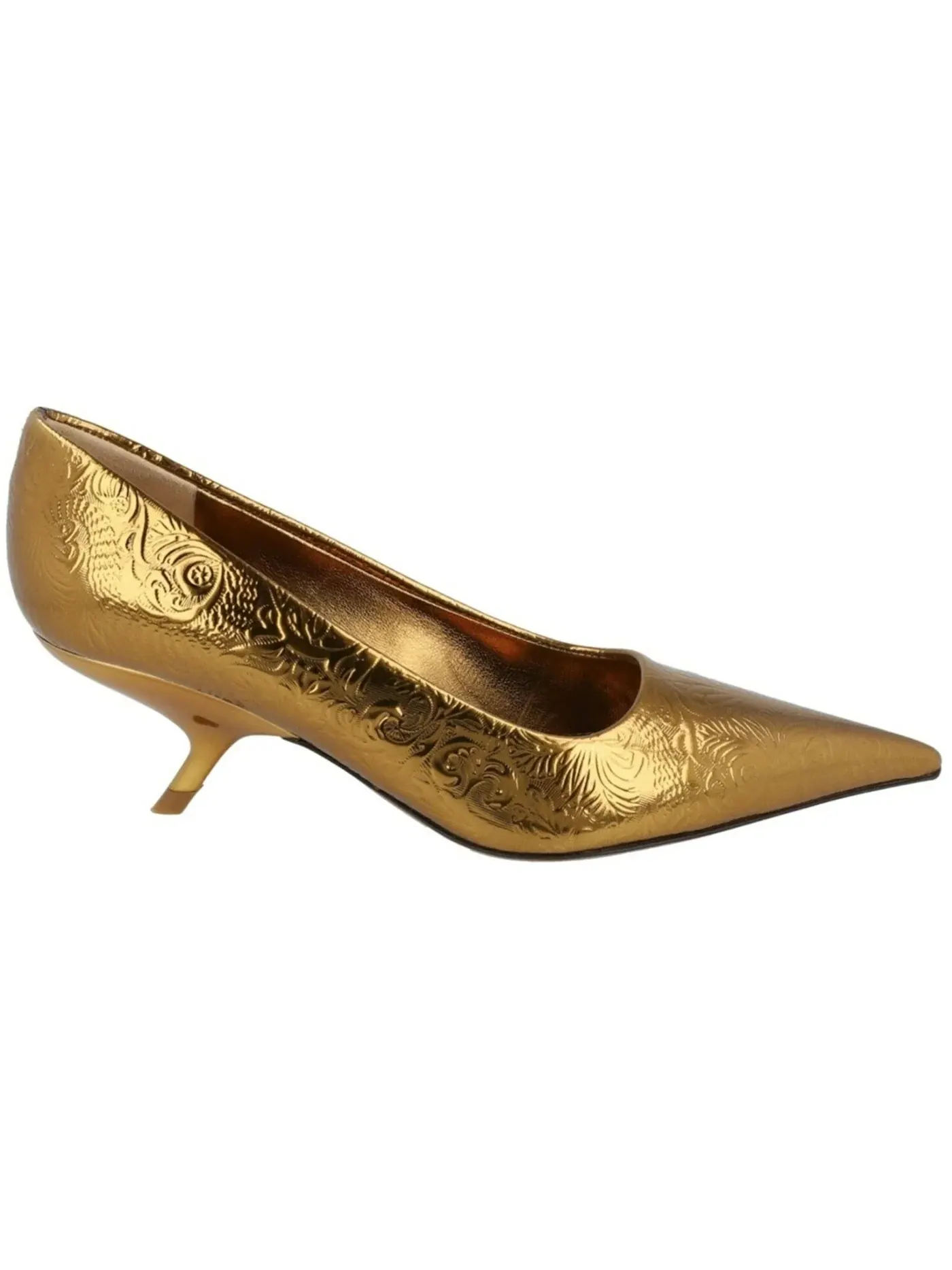Женские туфли на каблуке с тиснением под цветочный узор Ferragamo Eva Embossed Floral Pumps — изображение 1 из 3, золото