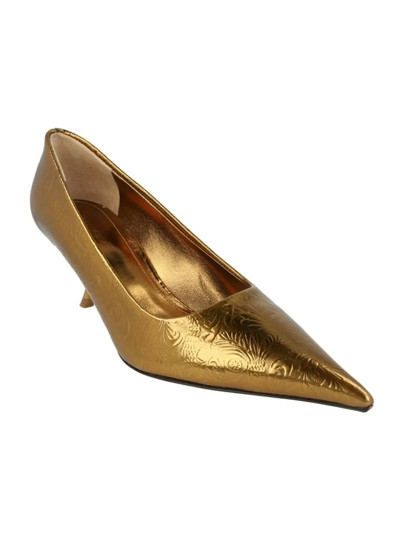 Женские туфли на каблуке с тиснением под цветочный узор Ferragamo Eva Embossed Floral Pumps — изображение 2 из 3, золото