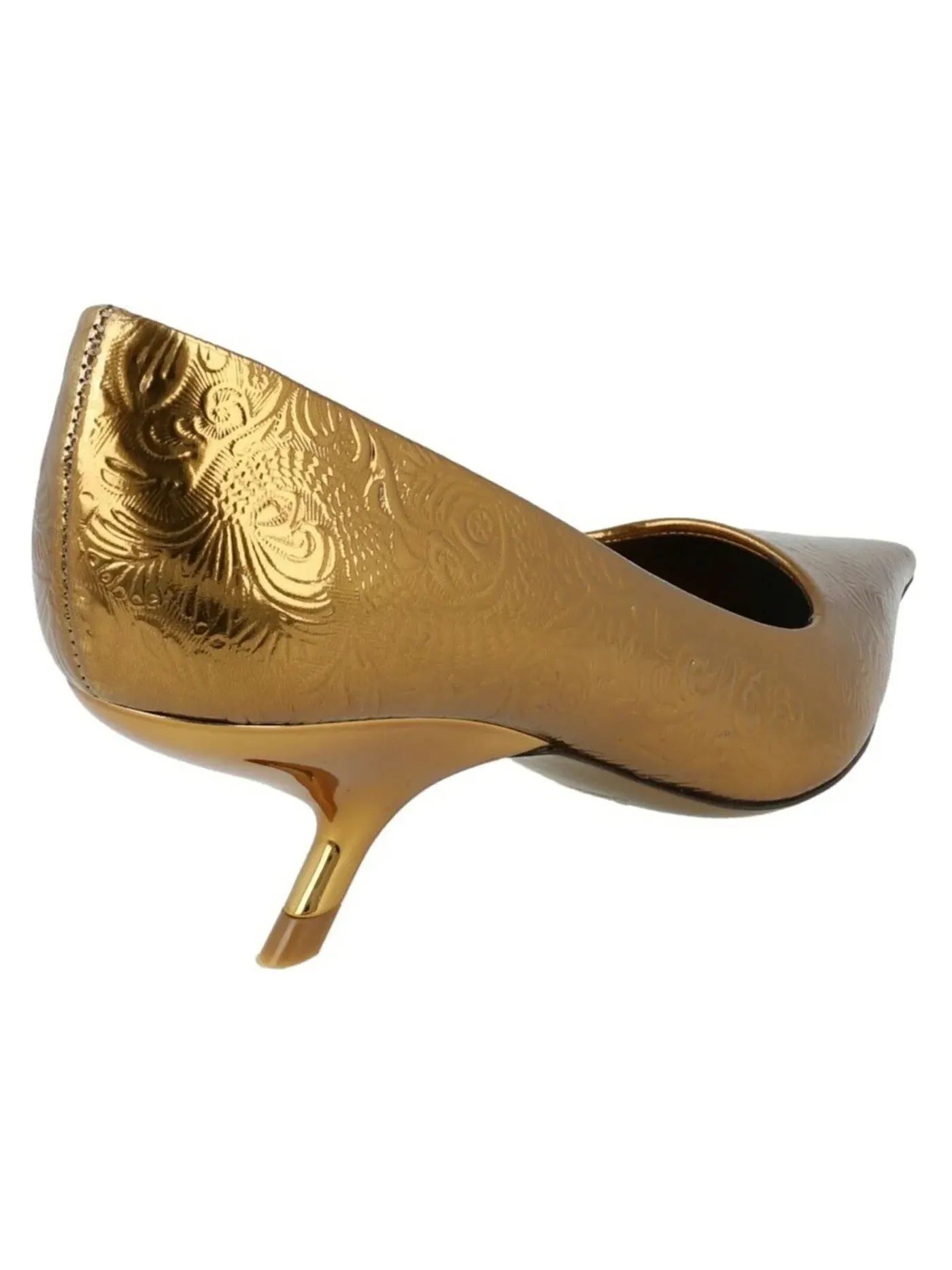 Женские туфли на каблуке с тиснением под цветочный узор Ferragamo Eva Embossed Floral Pumps — изображение 3 из 3, золото