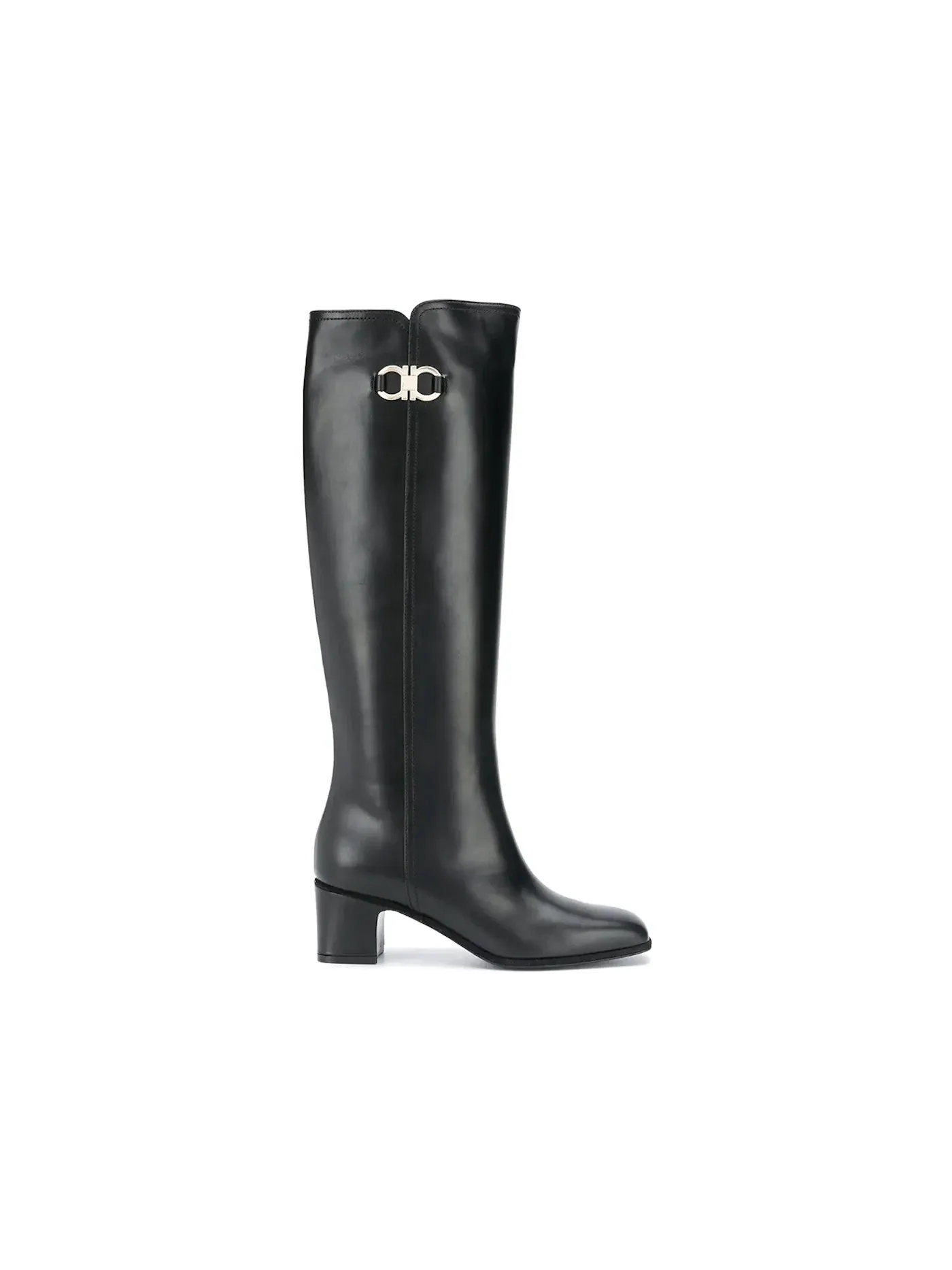Женские сапоги-ботфорты на каблуке Ferragamo Gancini Buckle Knee-High Boots — изображение 1 из 1, черный