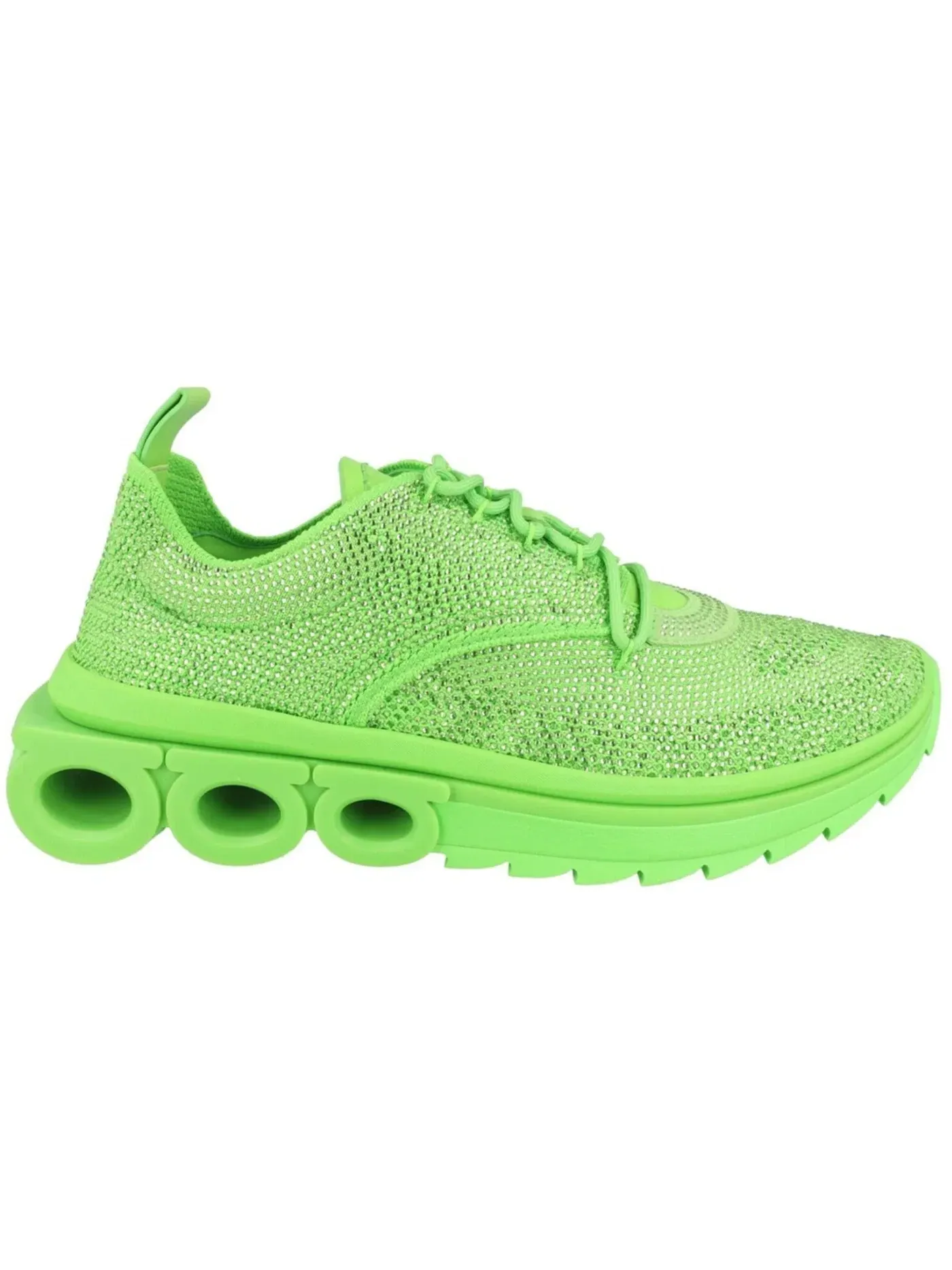Мужские кроссовки с трикотажным верхом Ferragamo Gancini Knit Low-Top Sneakers Ferragamo — изображение 1 из 3, зеленый