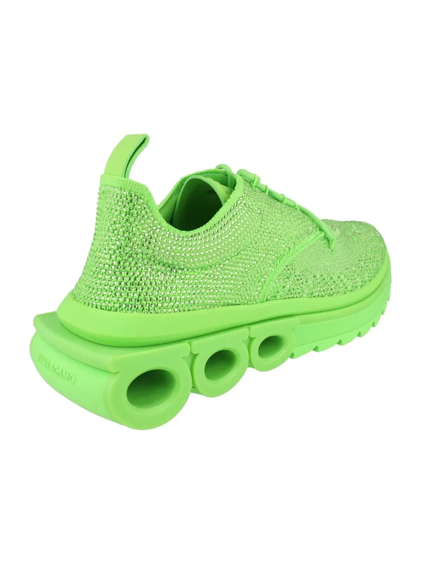 Мужские кроссовки с трикотажным верхом Ferragamo Gancini Knit Low-Top Sneakers Ferragamo — изображение 3 из 3, зеленый