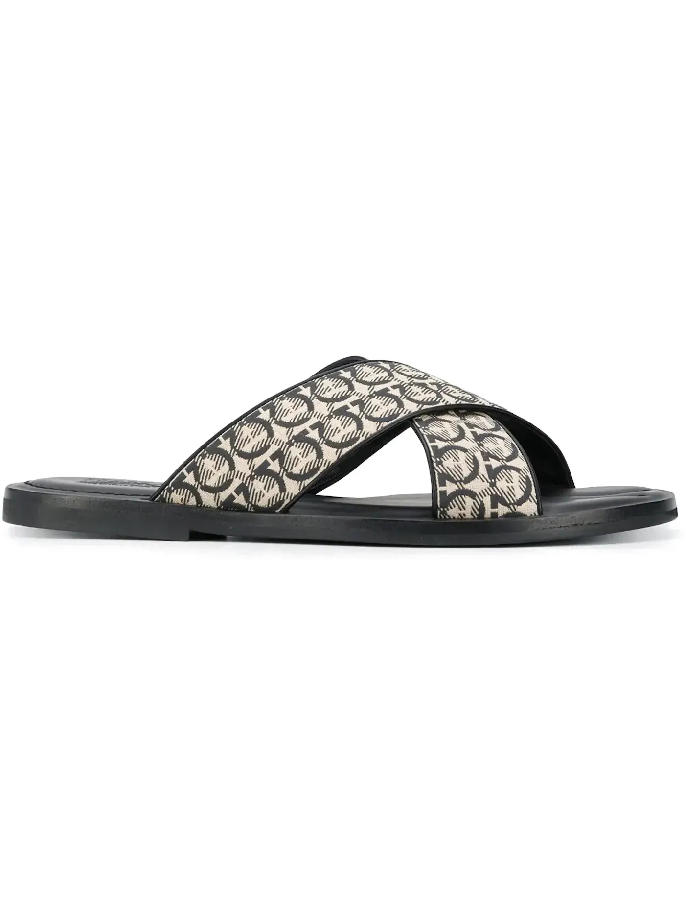 Мужские шлепанцы с принтом Ferragamo Gancini Printed Pool Slides — изображение 1 из 1, бежевый черный